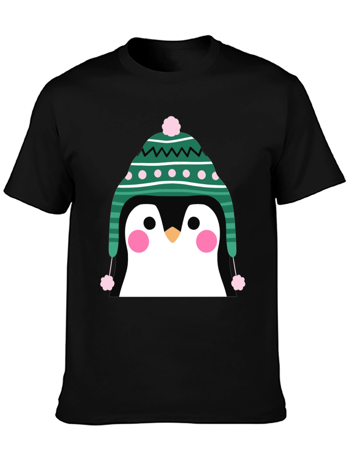 Penguin Winter Hat Graphic Tee - Cute Holiday T-Shirt
