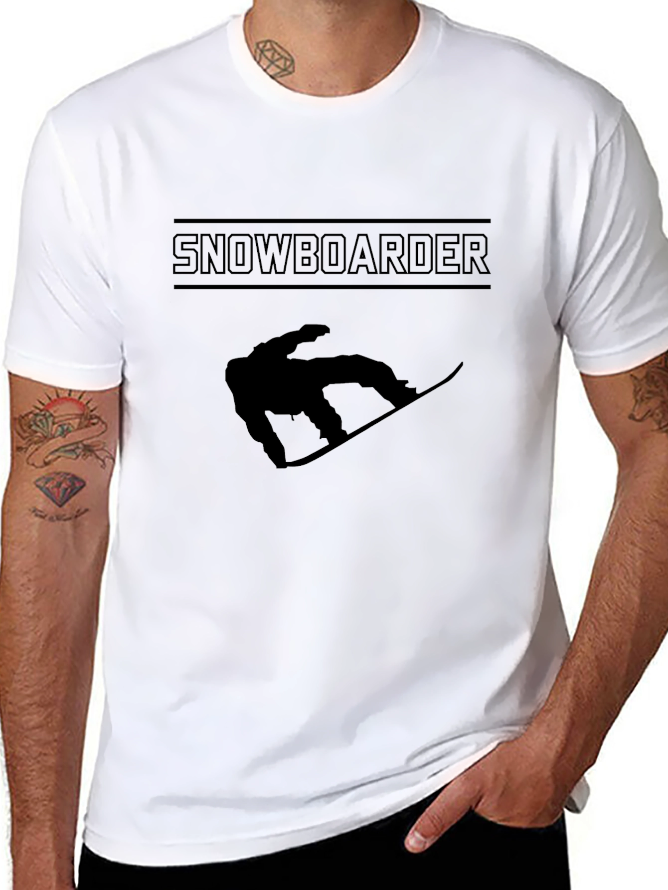 Snowboarder Graphic Tee - Black Cotton Casual T-Shirt