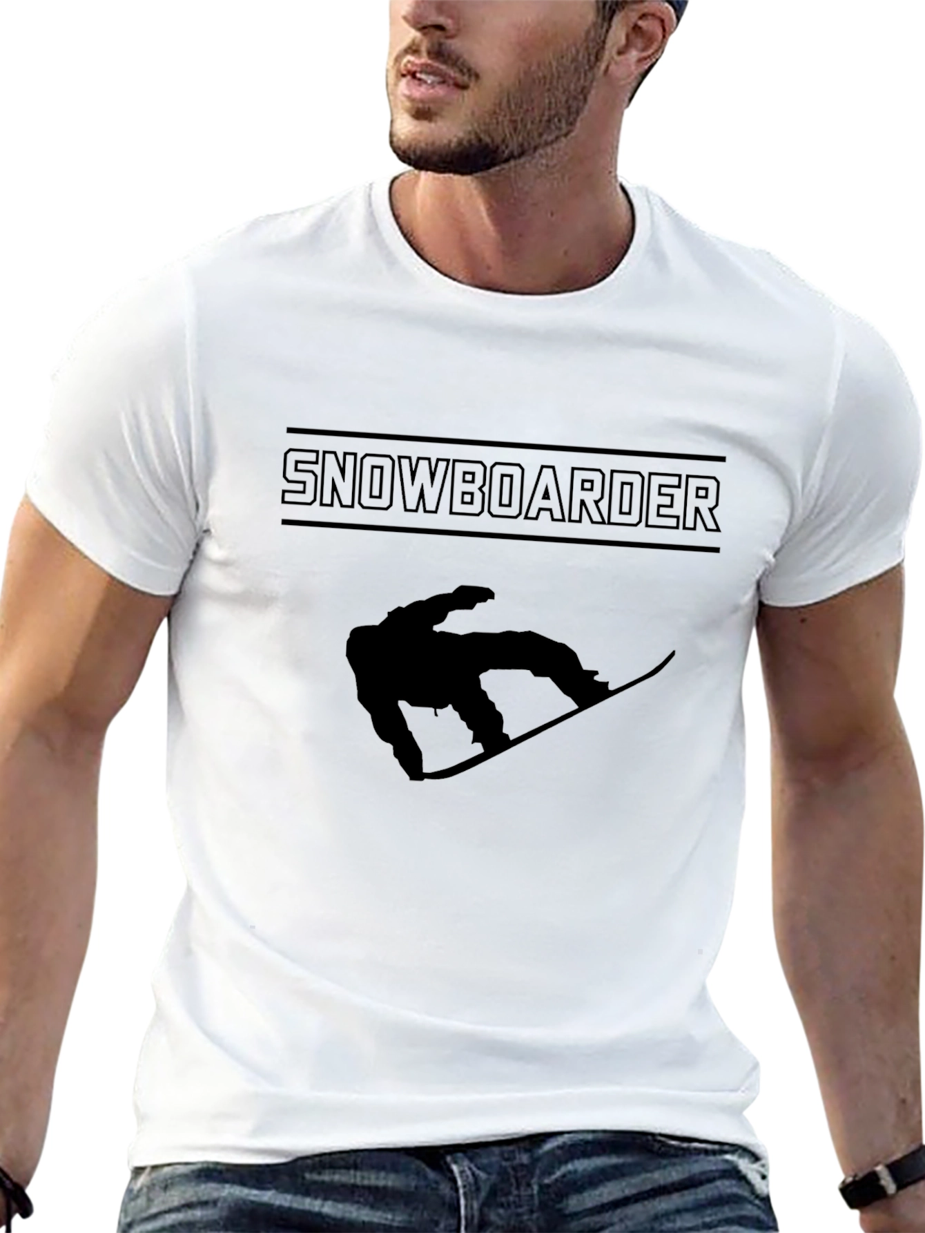 Snowboarder Graphic Tee - Black Cotton Casual T-Shirt