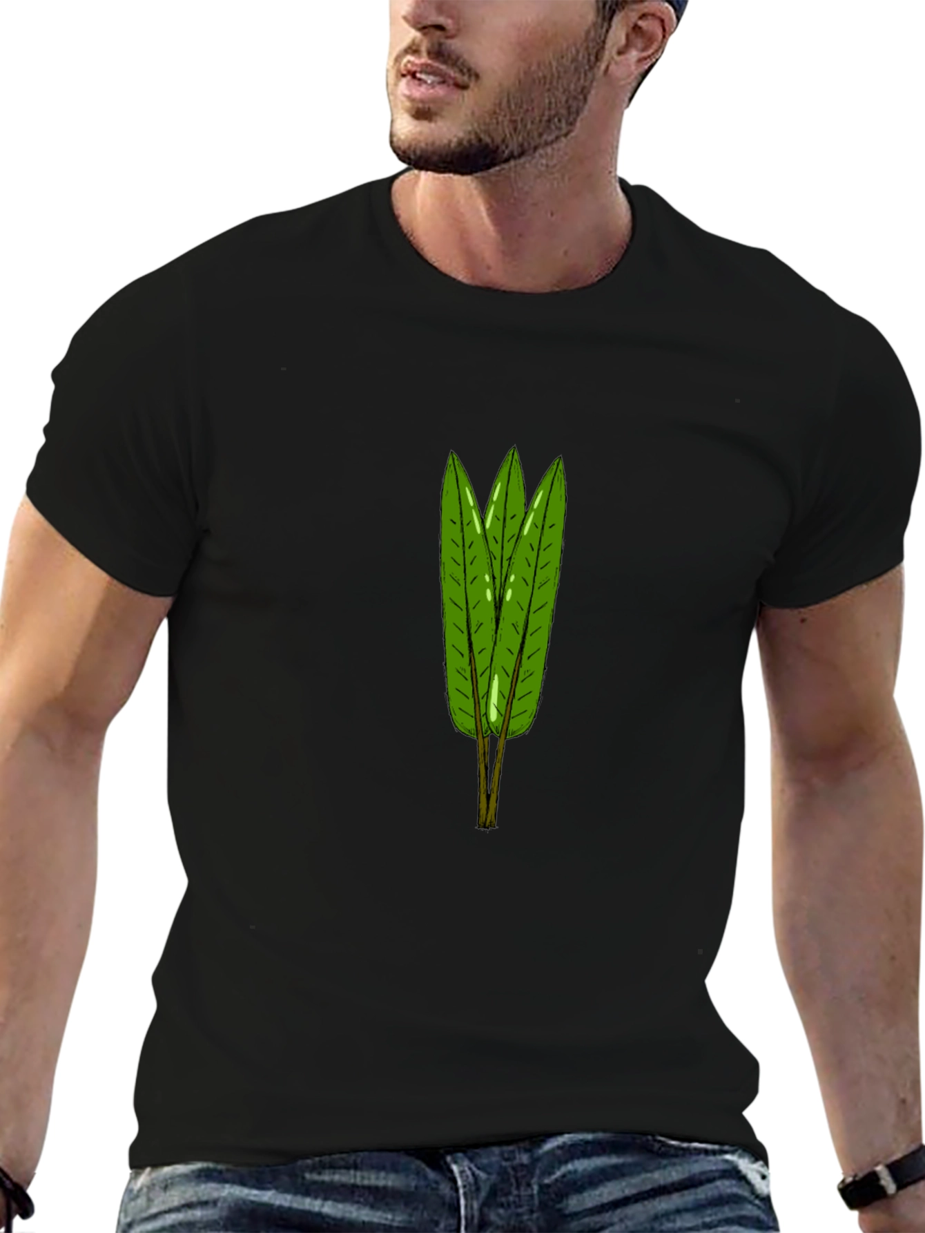 Leaf Pattern Black T-Shirt