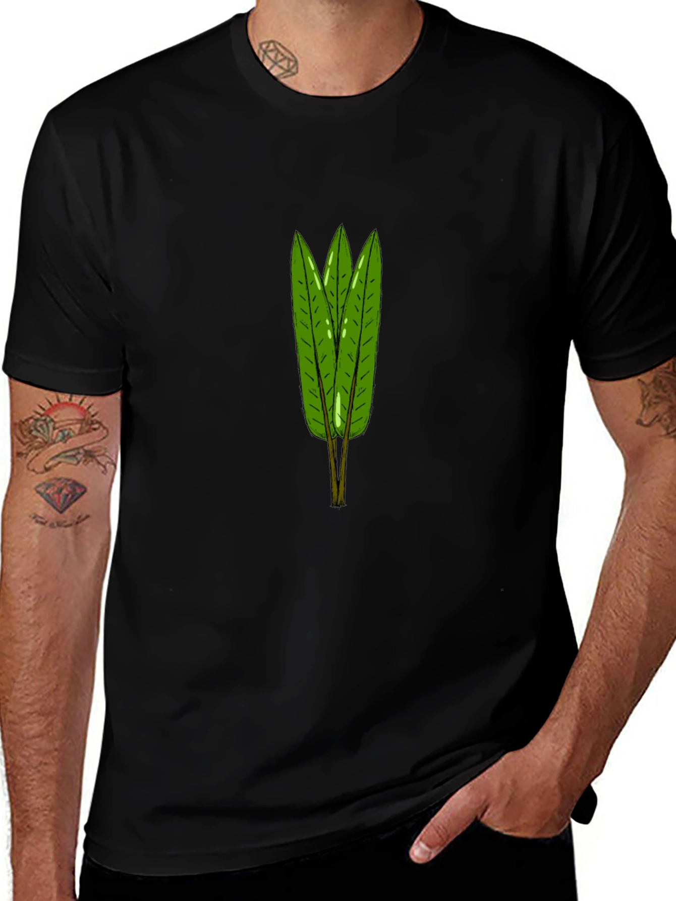 Leaf Pattern Black T-Shirt