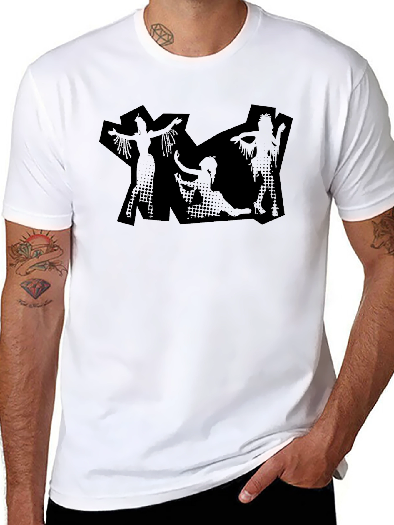Black Graphic Print Tee - Modern Silhouette Design