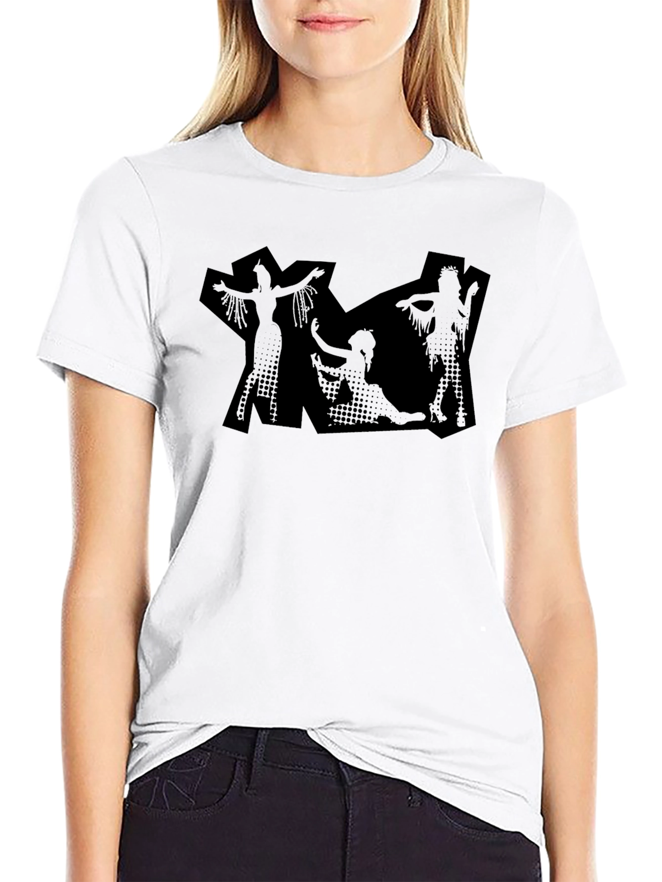 Black Graphic Print Tee - Modern Silhouette Design