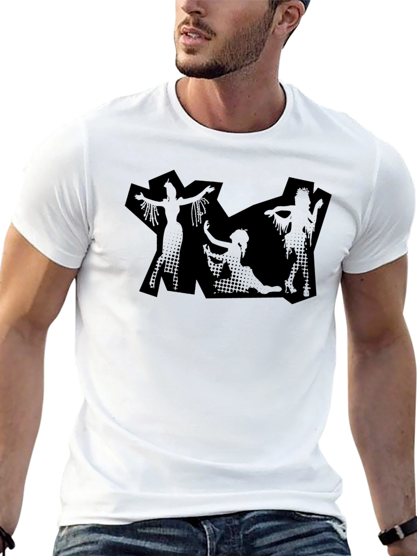 Black Graphic Print Tee - Modern Silhouette Design