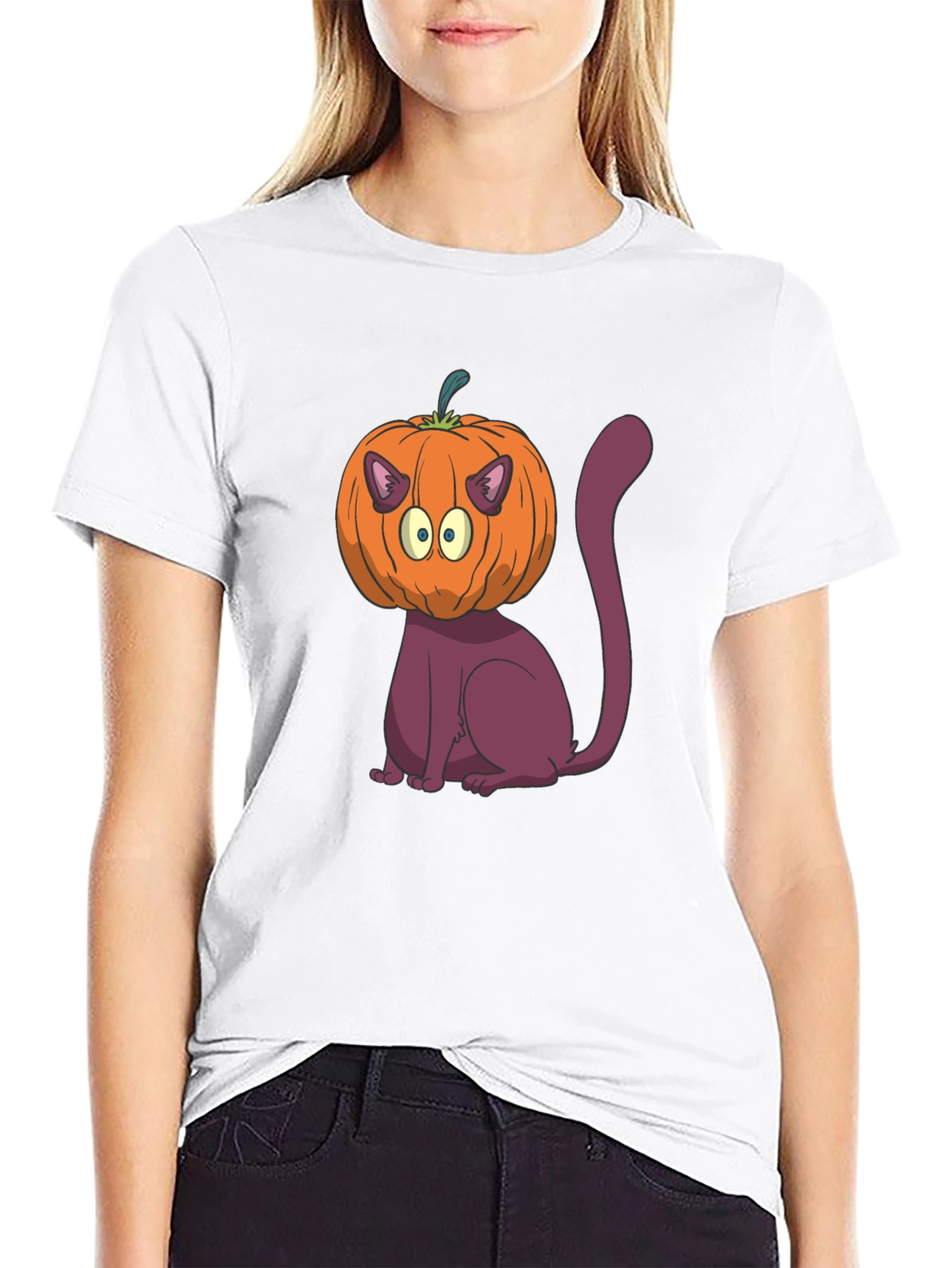 Halloween Cat Pumpkin Head T-Shirt