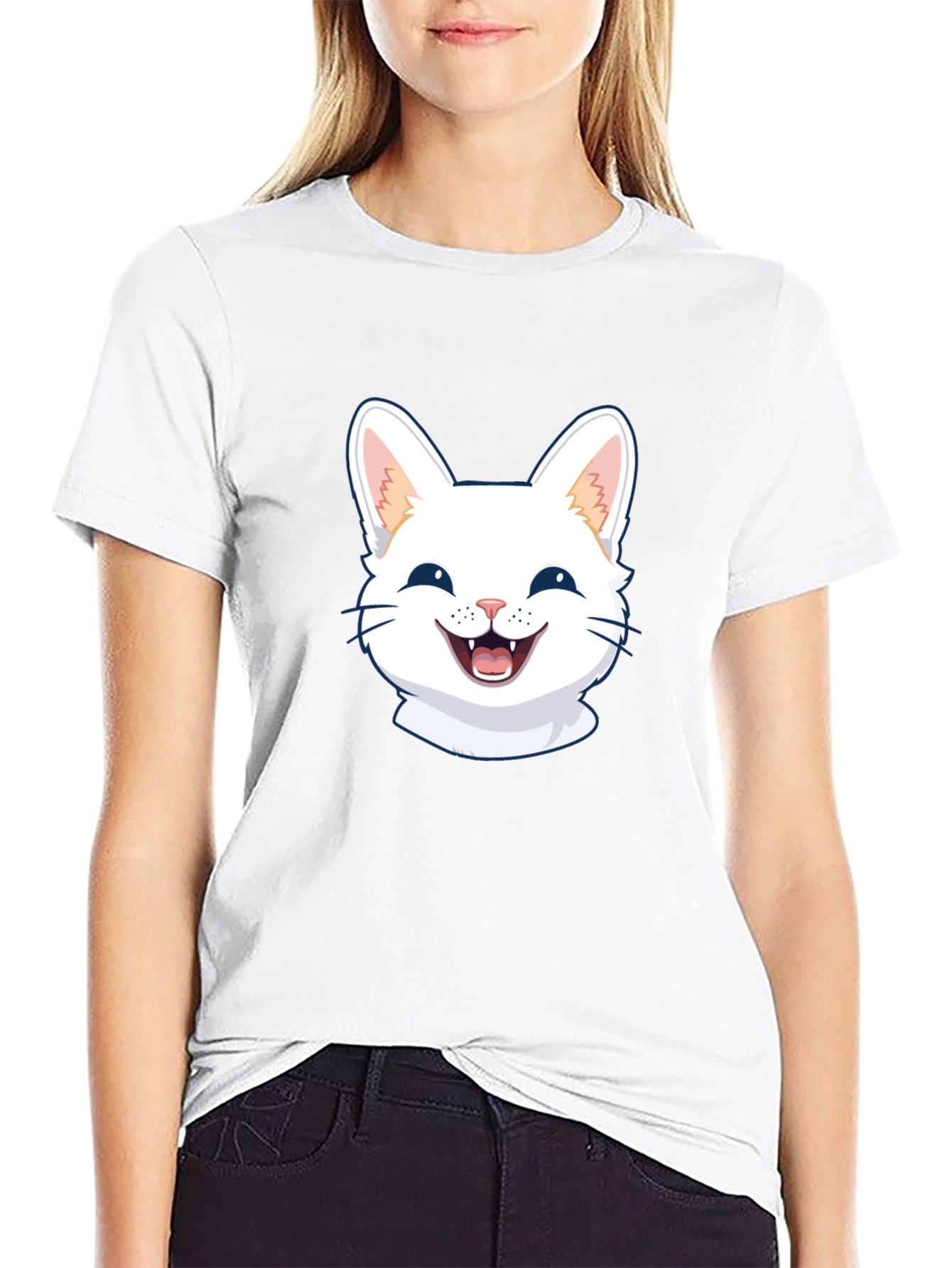Cute Cat Face Graphic Black T-Shirt