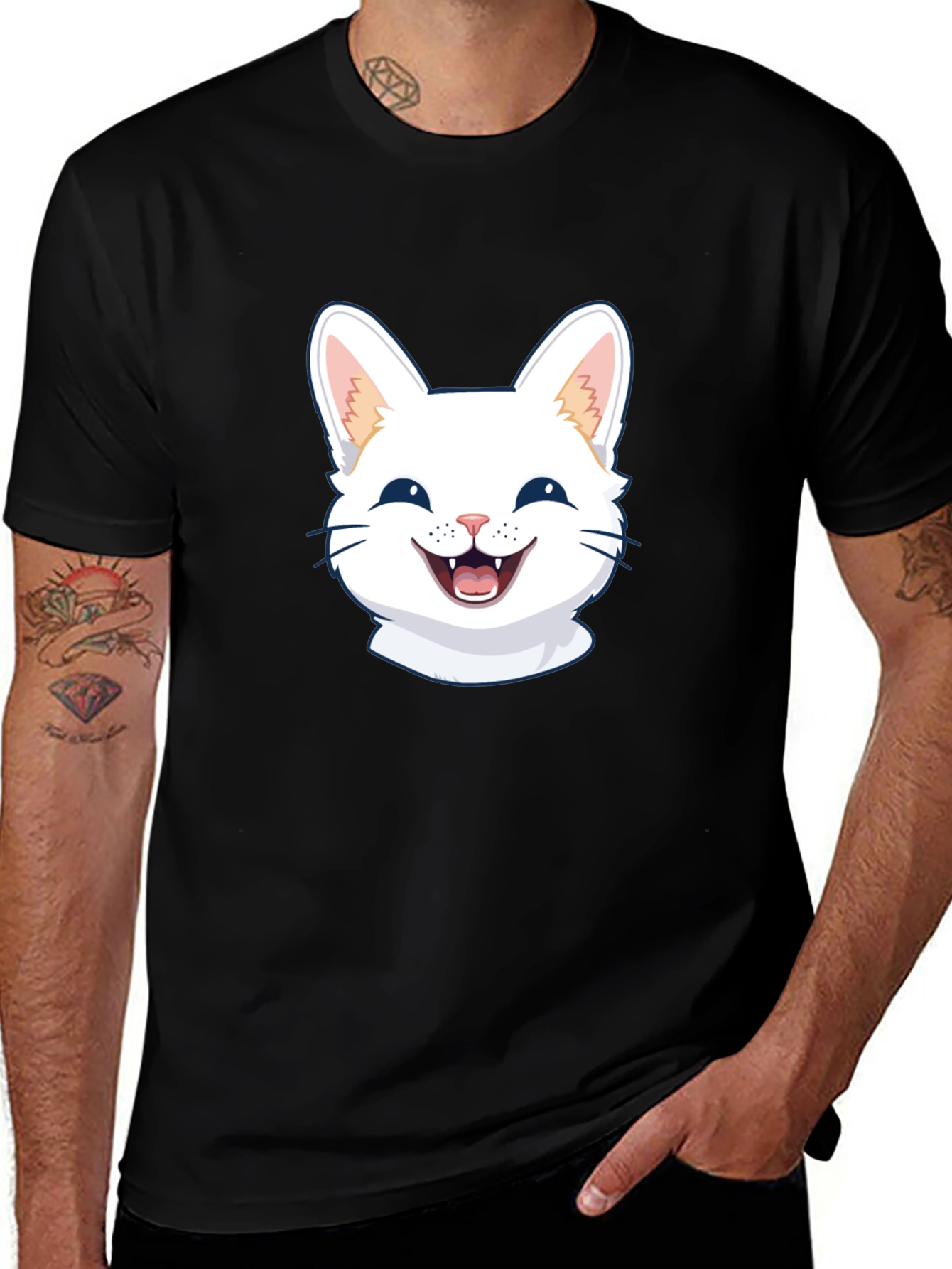 Cute Cat Face Graphic Black T-Shirt