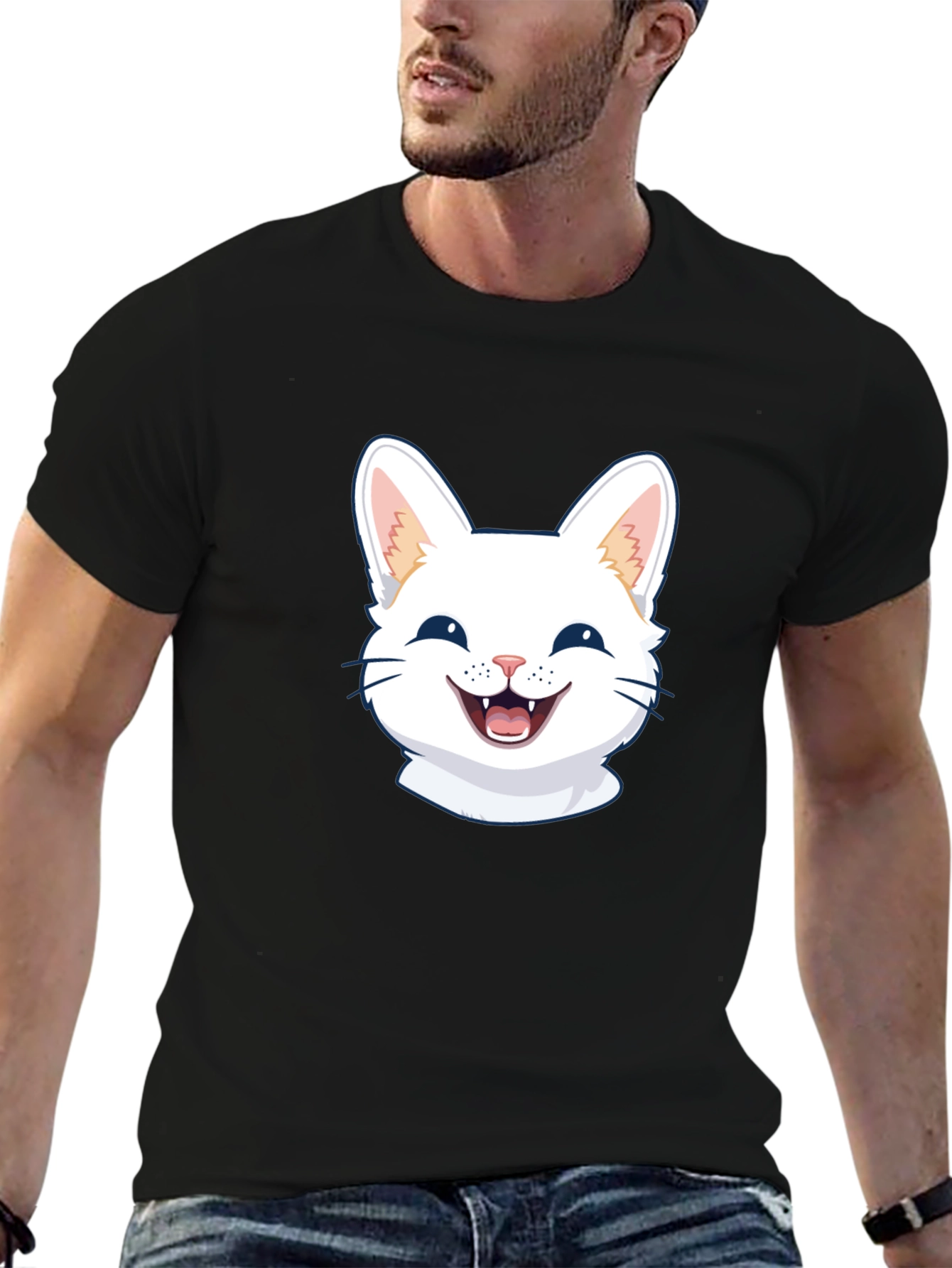 Cute Cat Face Graphic Black T-Shirt