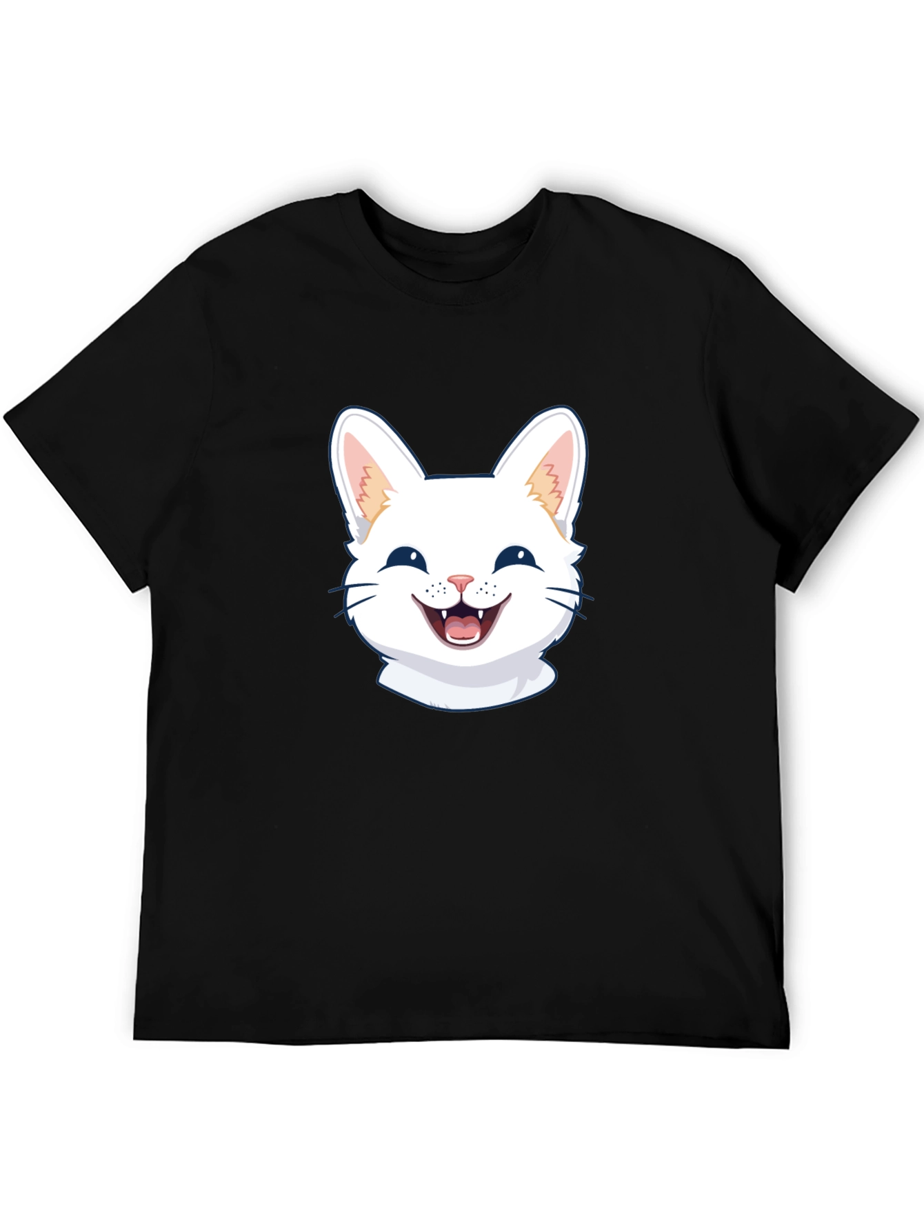 Cute Cat Face Graphic Black T-Shirt