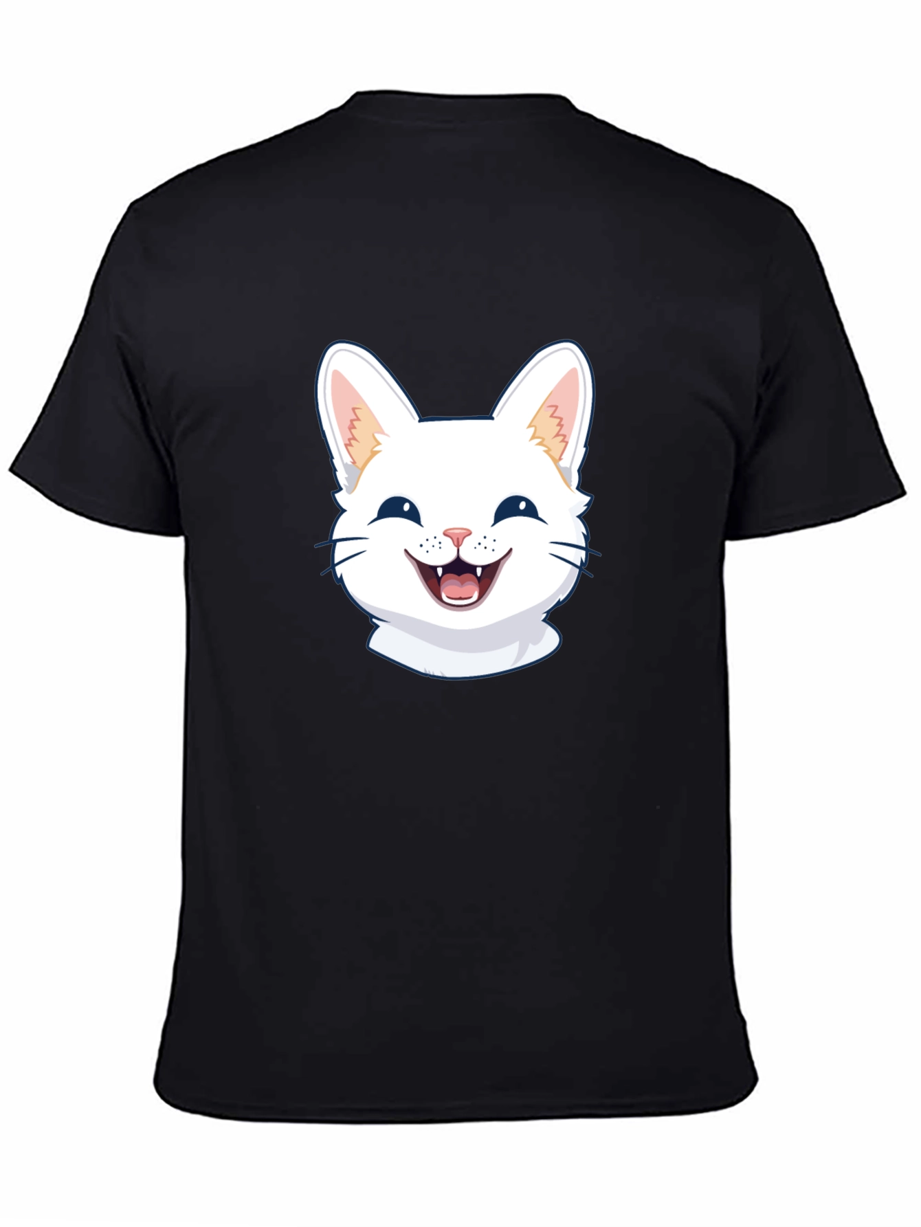 Cute Cat Face Graphic Black T-Shirt