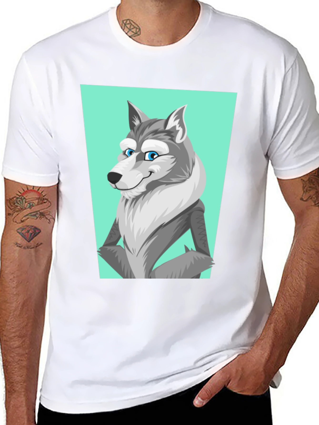 Cartoon Wolf Graphic Tee - Unisex Black T-Shirt