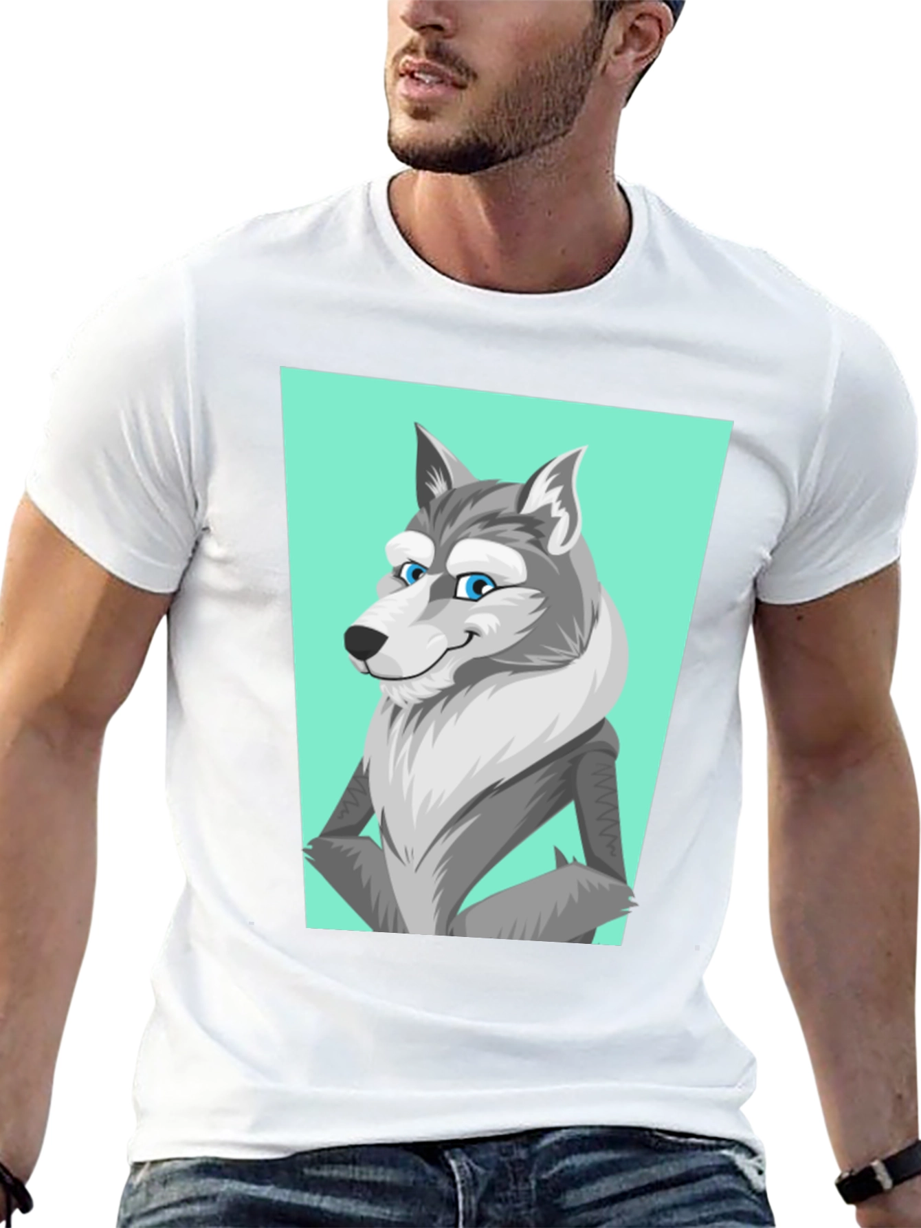 Cartoon Wolf Graphic Tee - Unisex Black T-Shirt