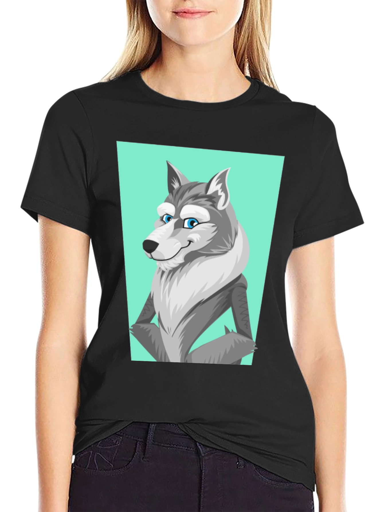 Cartoon Wolf Graphic Tee - Unisex Black T-Shirt