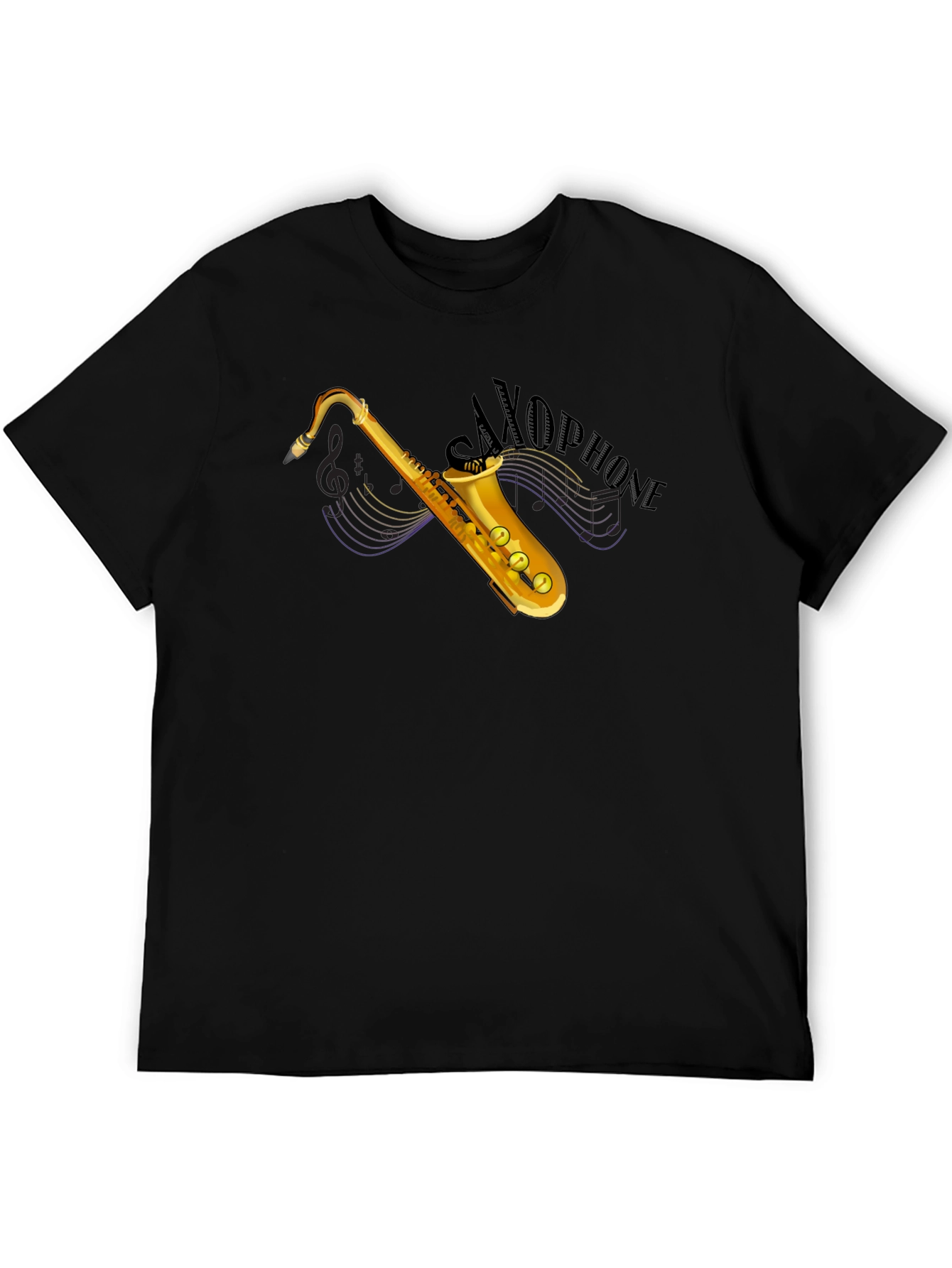 Saxophone Graphic Tee - Black Cotton T-Shirt