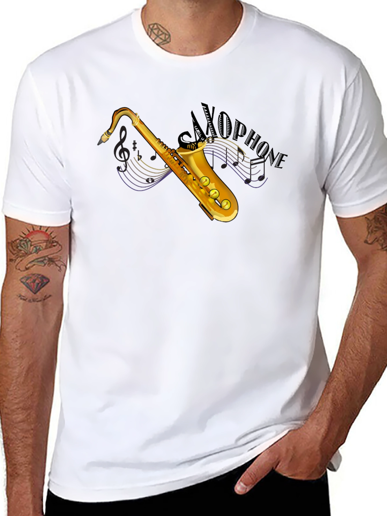 Saxophone Graphic Tee - Black Cotton T-Shirt
