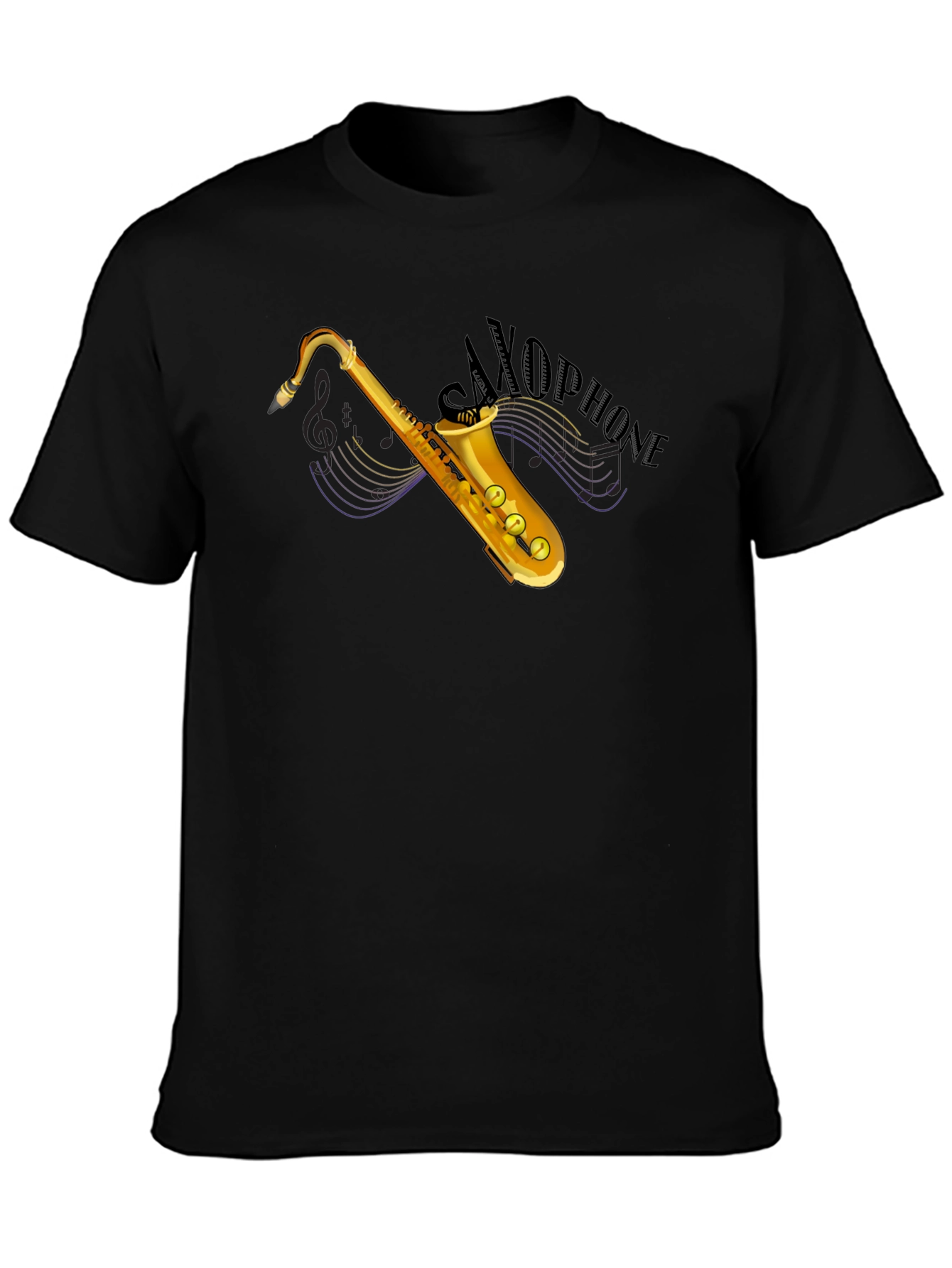 Saxophone Graphic Tee - Black Cotton T-Shirt