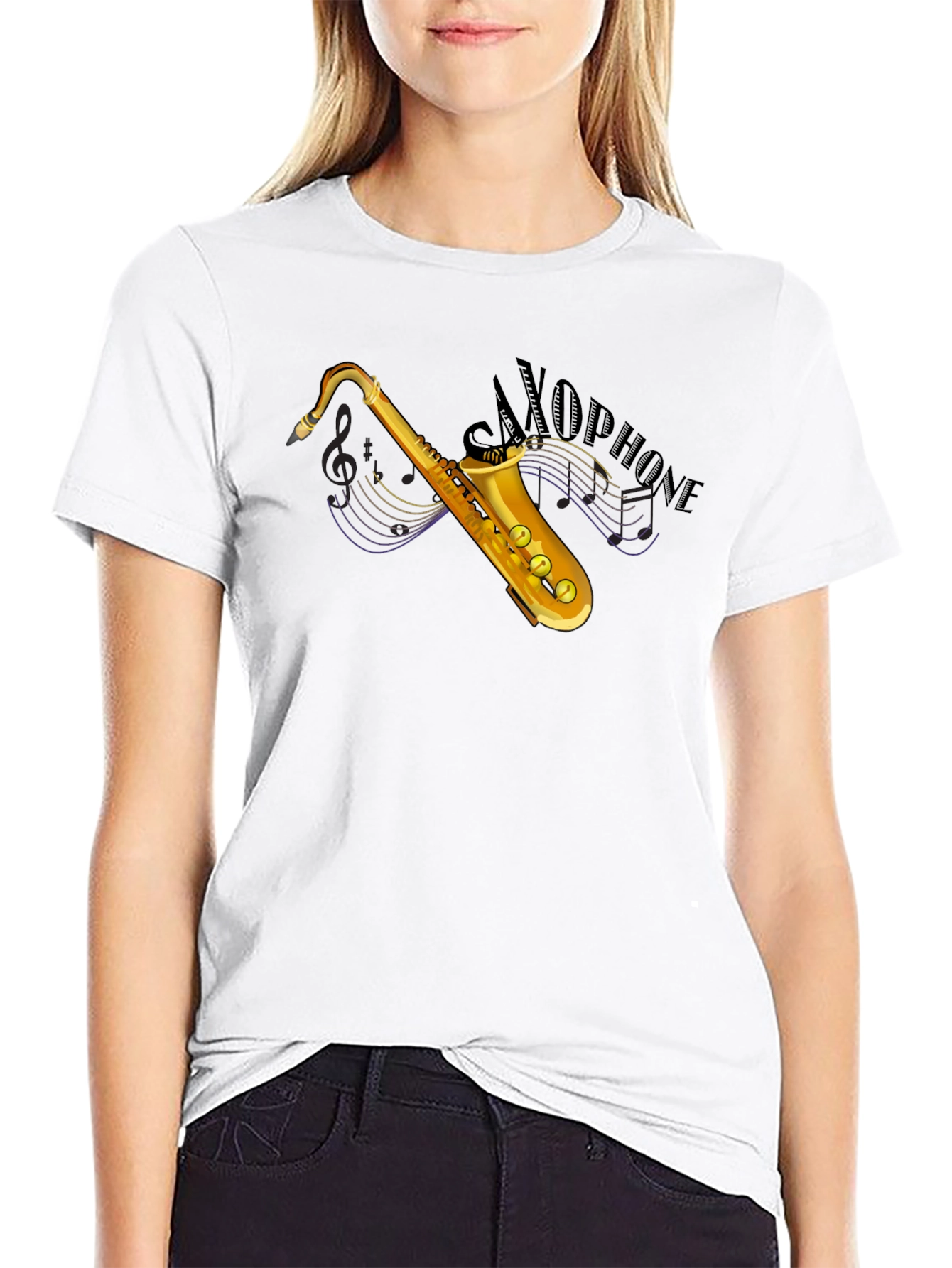 Saxophone Graphic Tee - Black Cotton T-Shirt