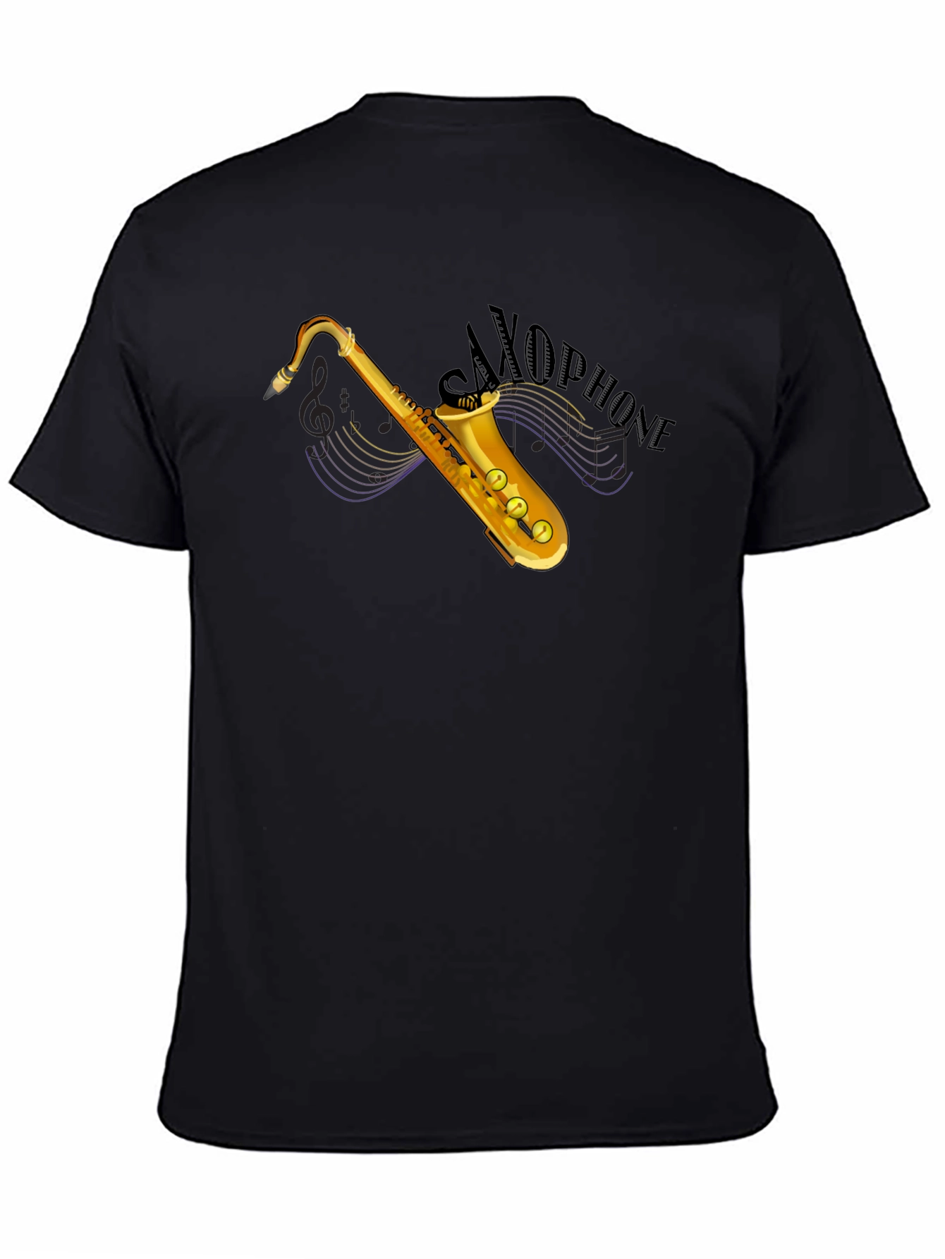 Saxophone Graphic Tee - Black Cotton T-Shirt