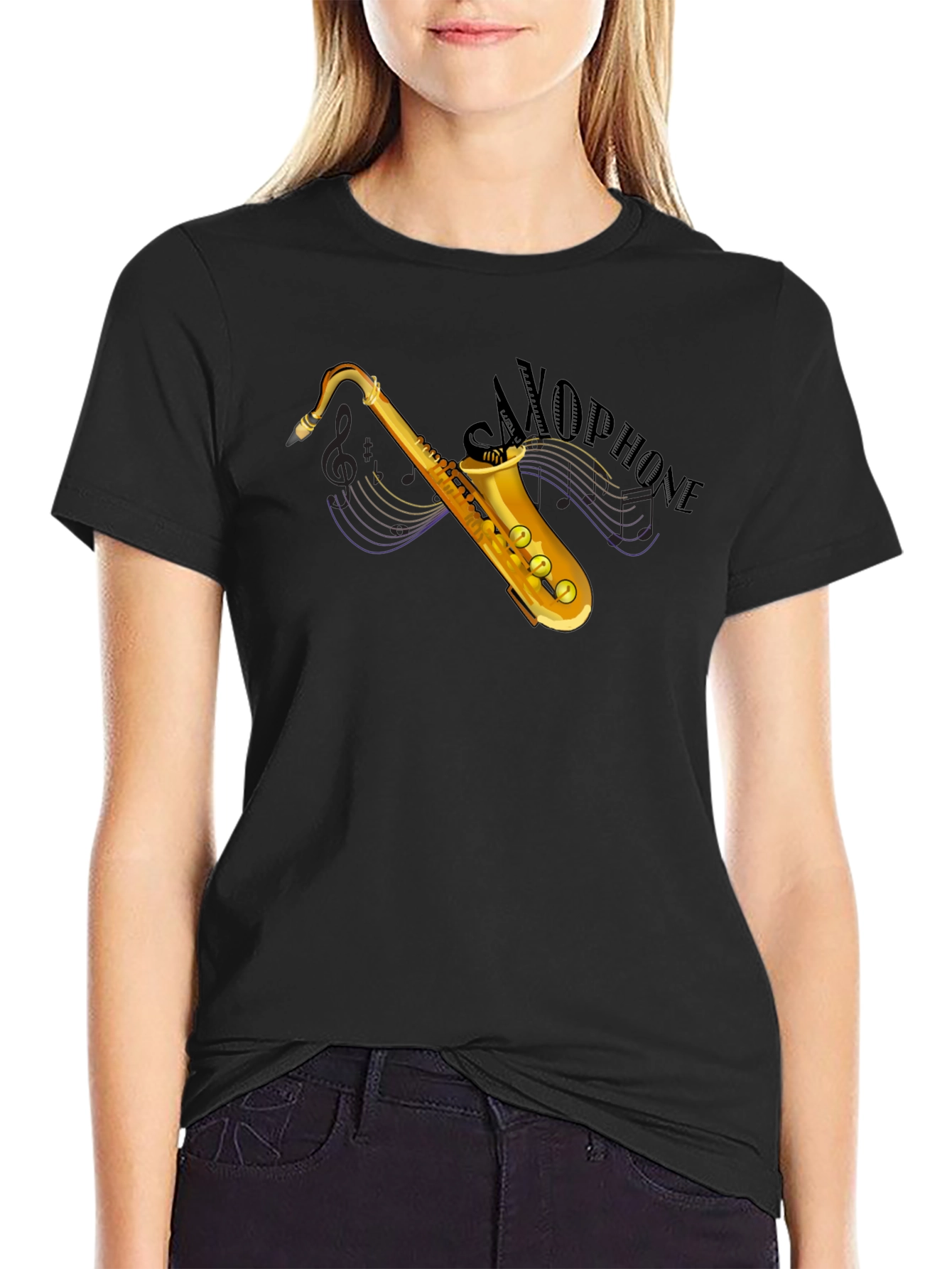 Saxophone Graphic Tee - Black Cotton T-Shirt