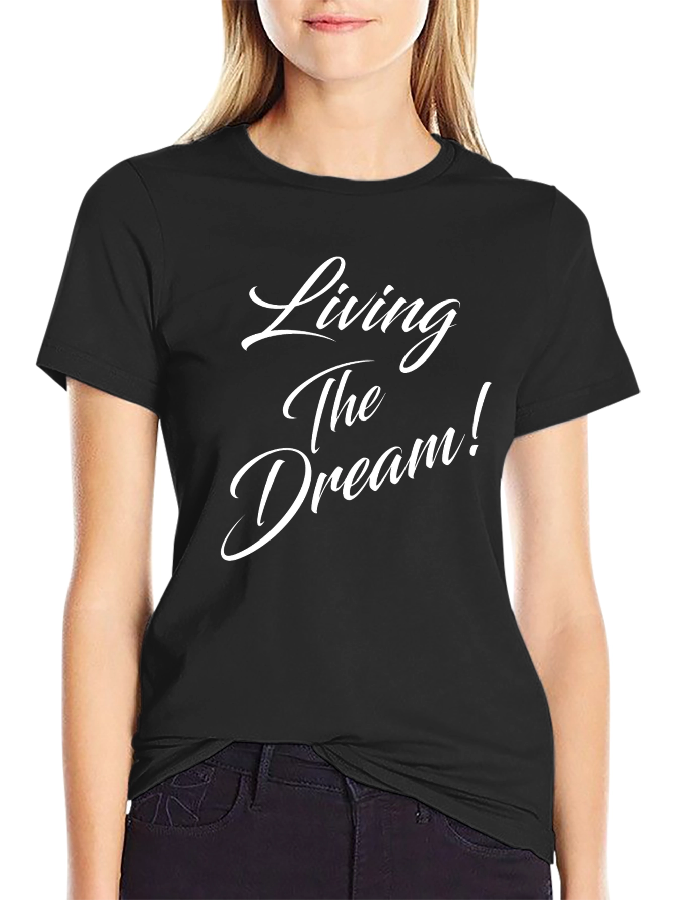 Living The Dream T-Shirt -  Black Crew Neck