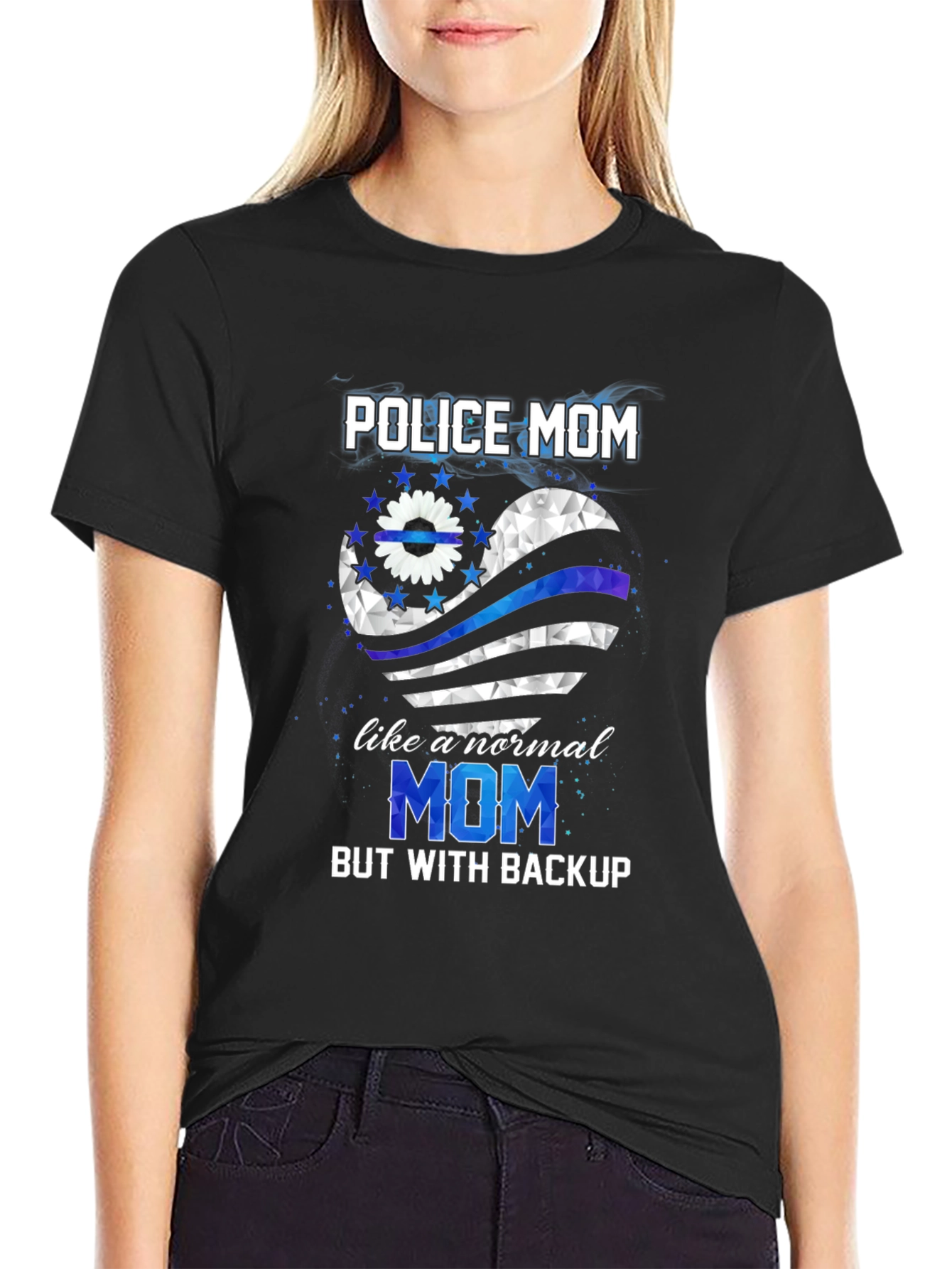 Police Mom Shirt - Thin Blue Line Heart Tee