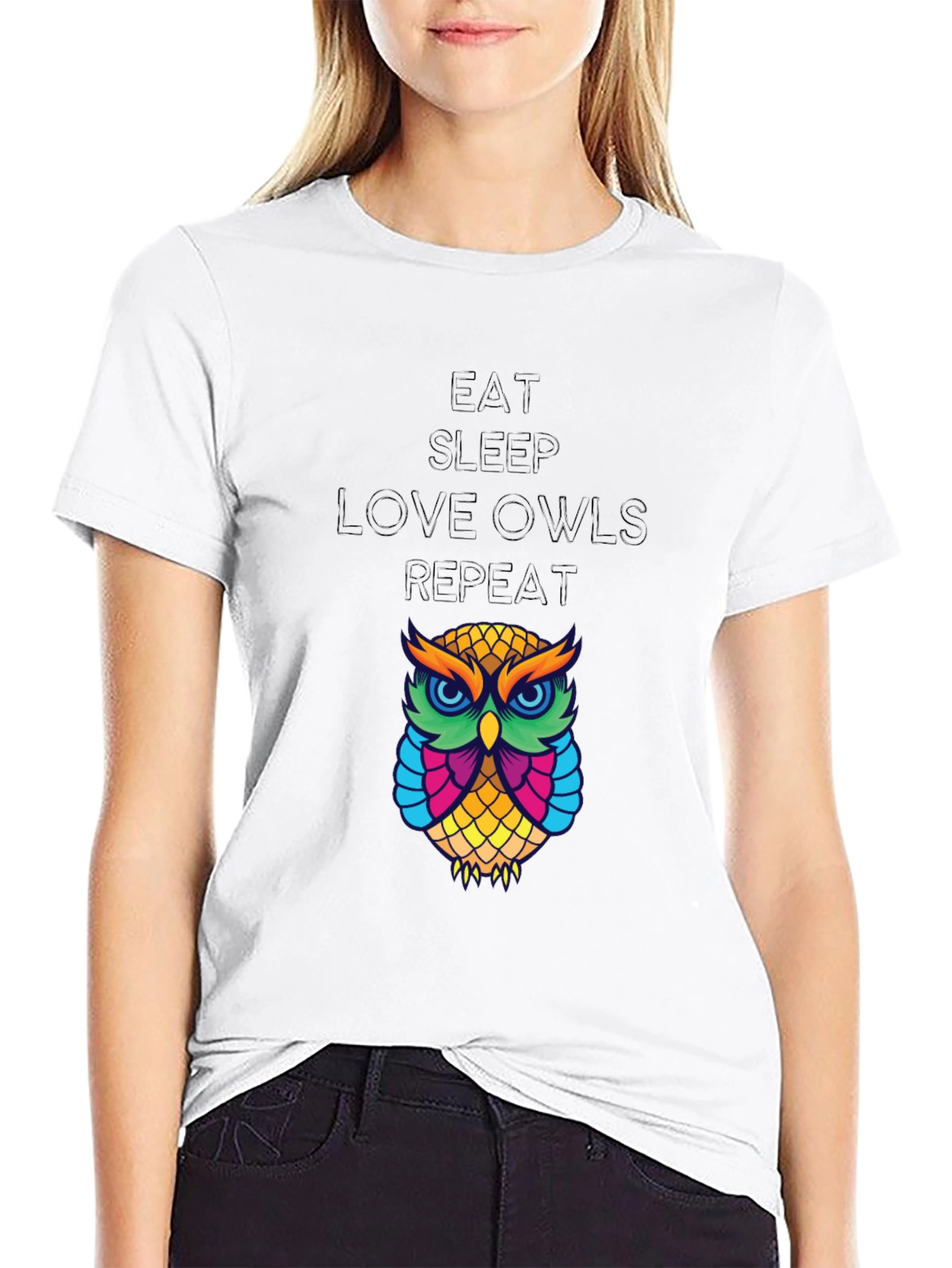 Eat Sleep Love Owls Repeat Graphic Tee