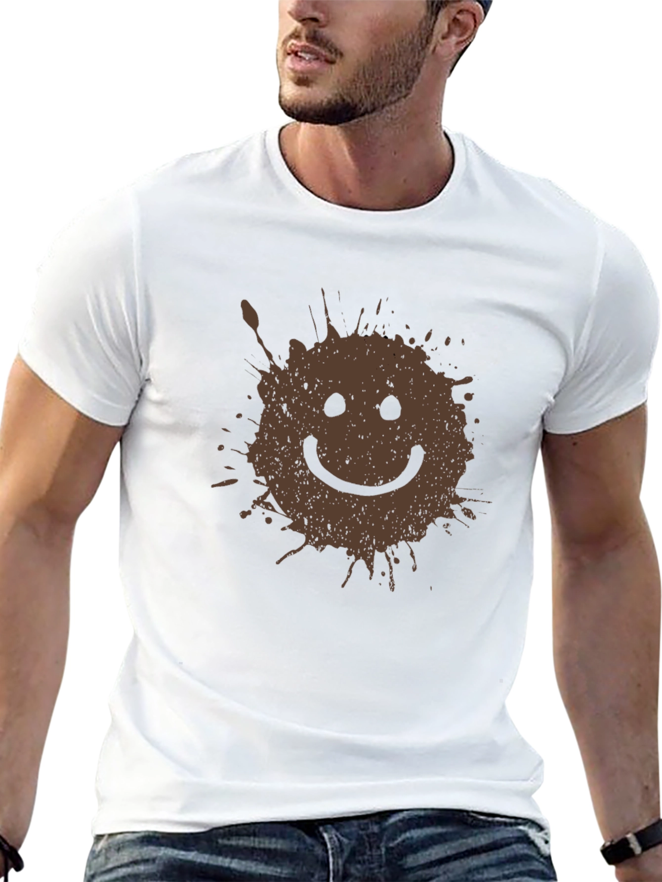 Smiley Face Splatter Graphic Tee - Black