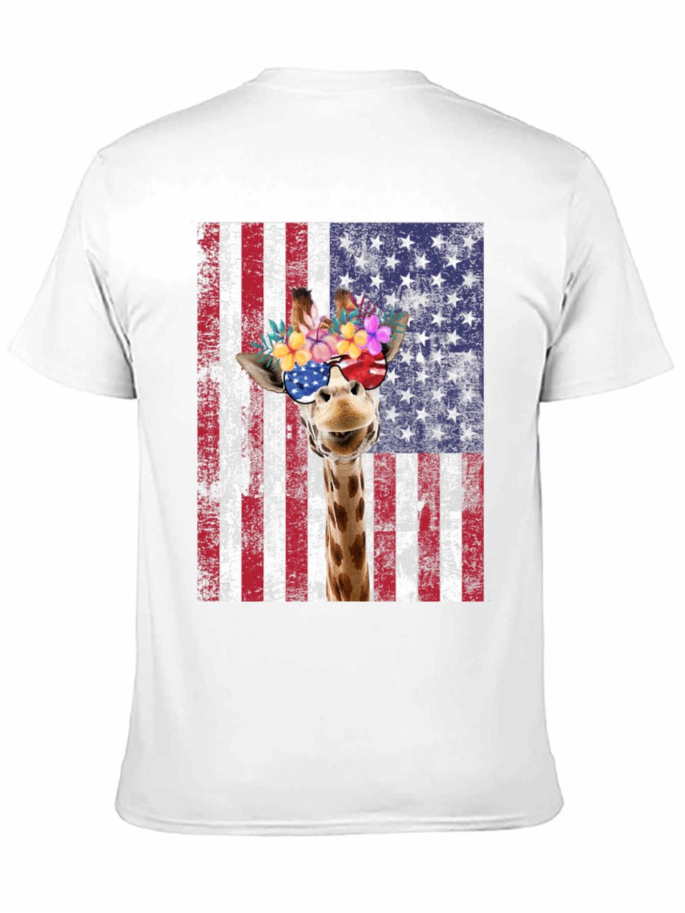 Patriotic Giraffe Graphic Tee - USA Flag T-Shirt