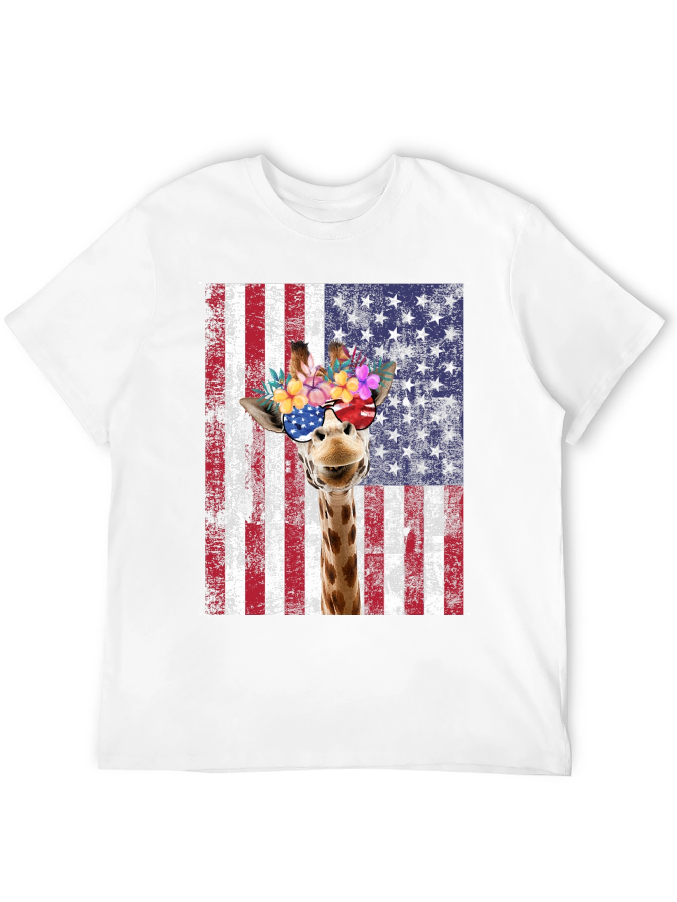 Patriotic Giraffe Graphic Tee - USA Flag T-Shirt