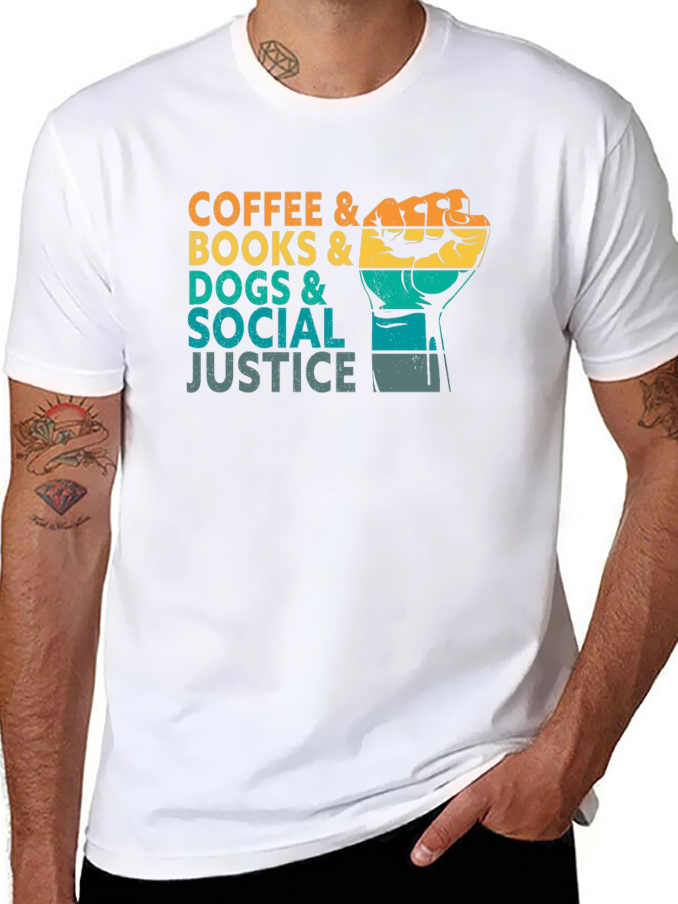 Coffee Books Dogs Social Justice T-Shirt