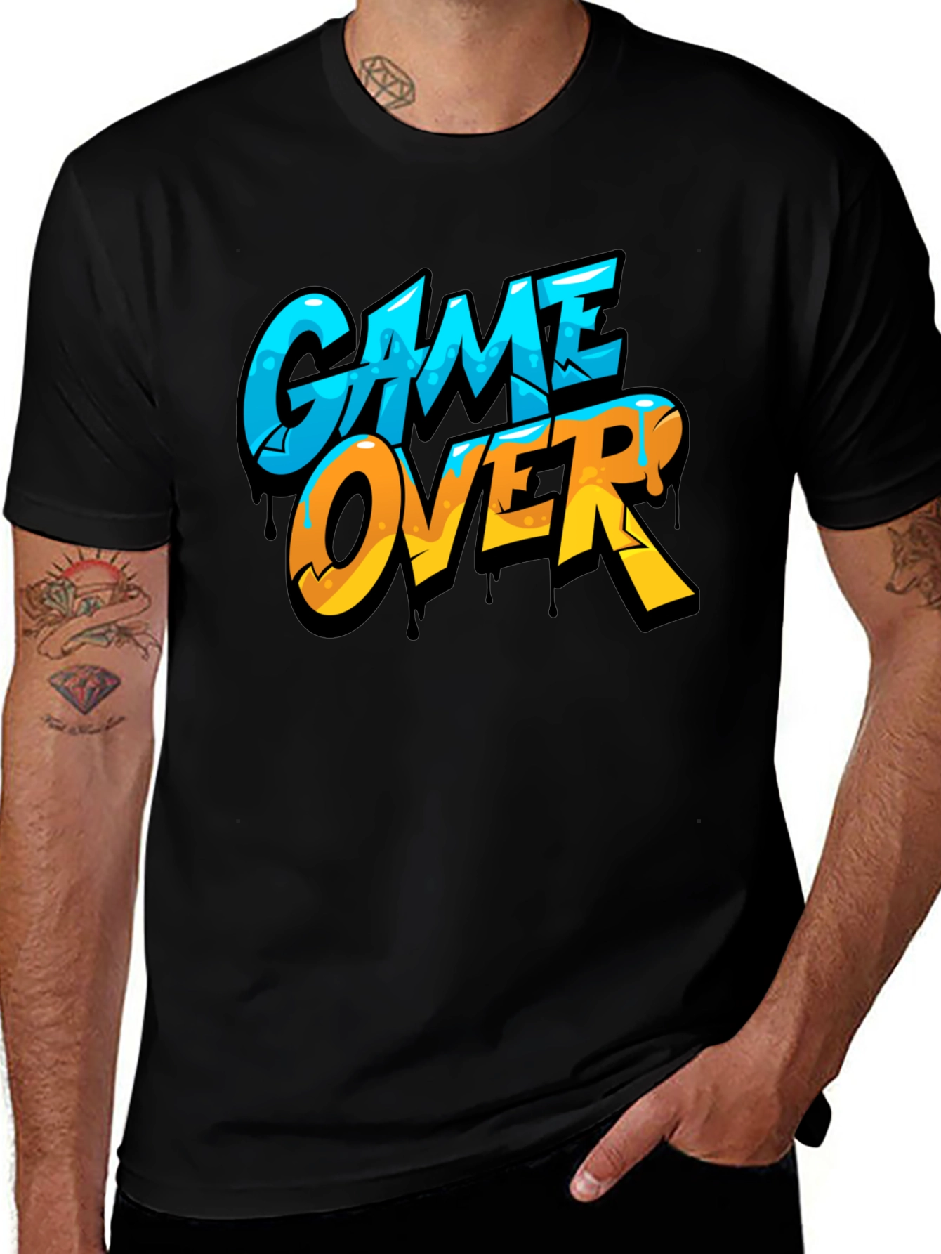 Game Over Graphic Print Crew Neck T-Shirt