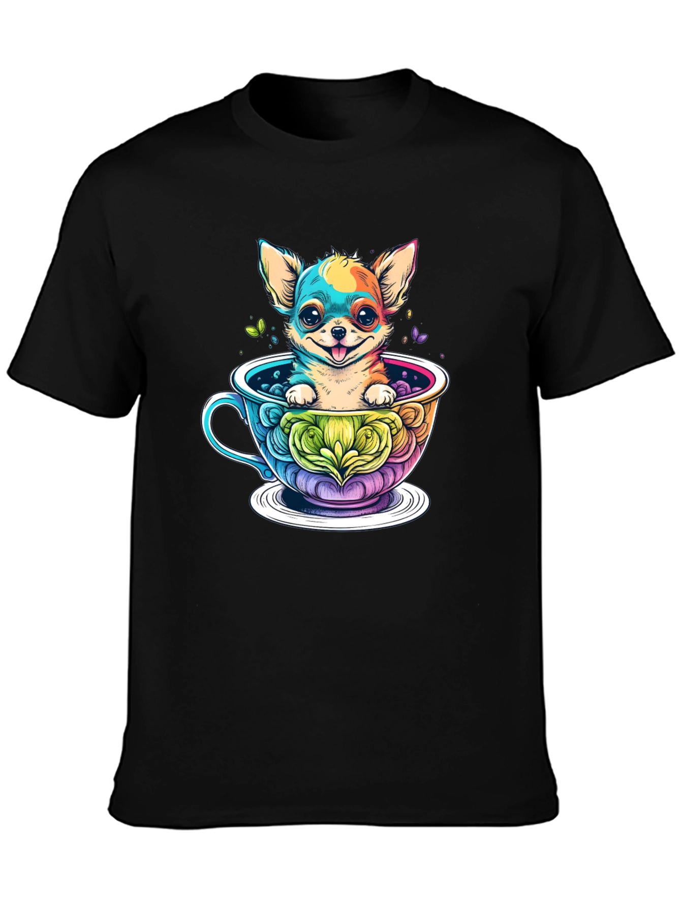 Chihuahua in Teacup Graphic Black T-Shirt