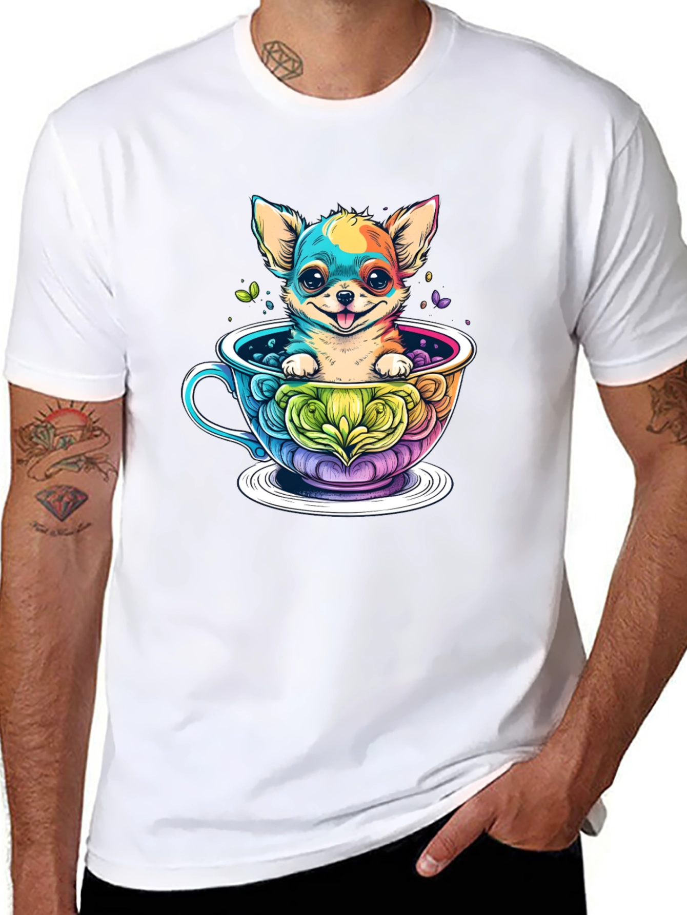 Chihuahua in Teacup Graphic Black T-Shirt