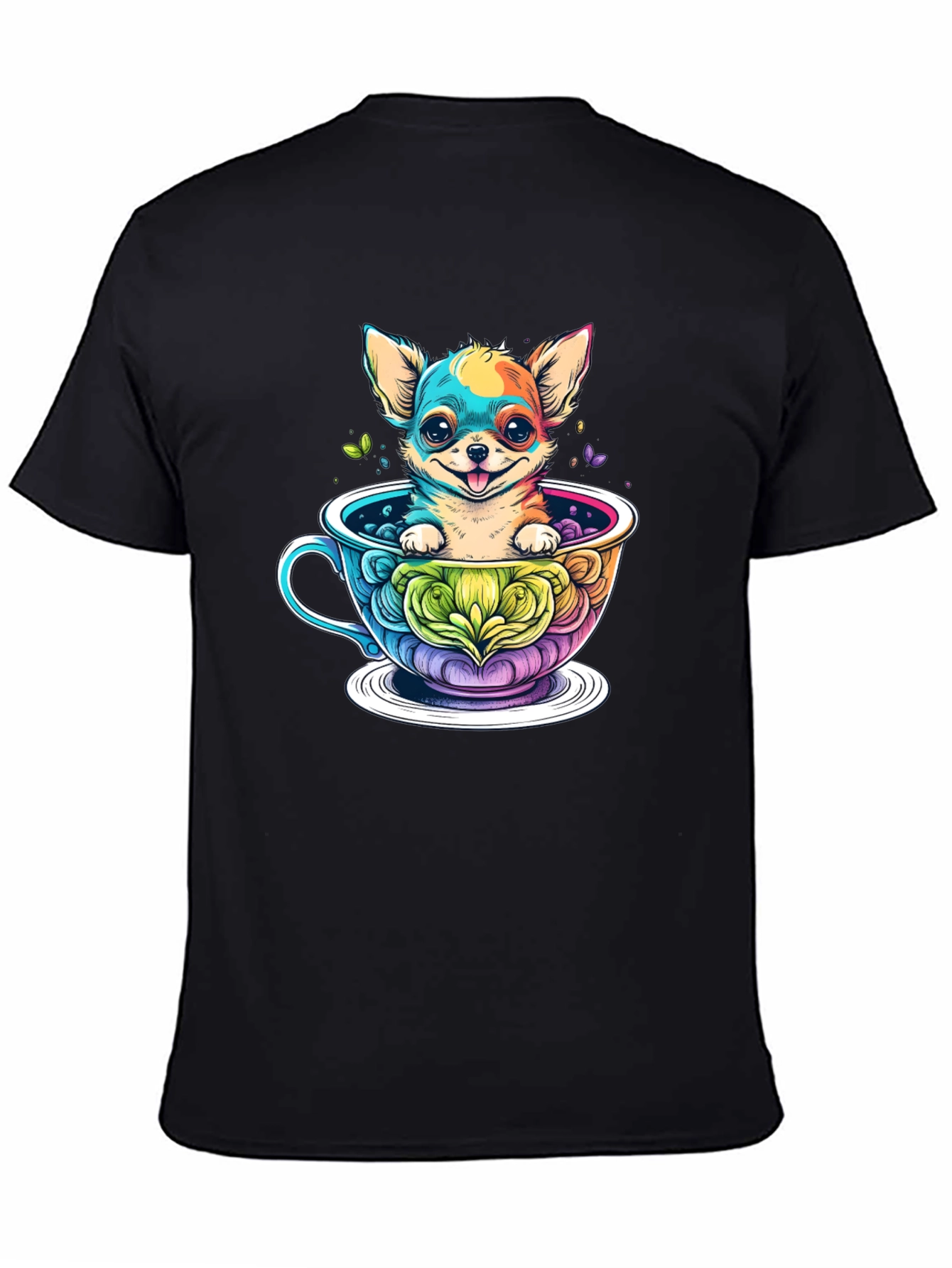 Chihuahua in Teacup Graphic Black T-Shirt