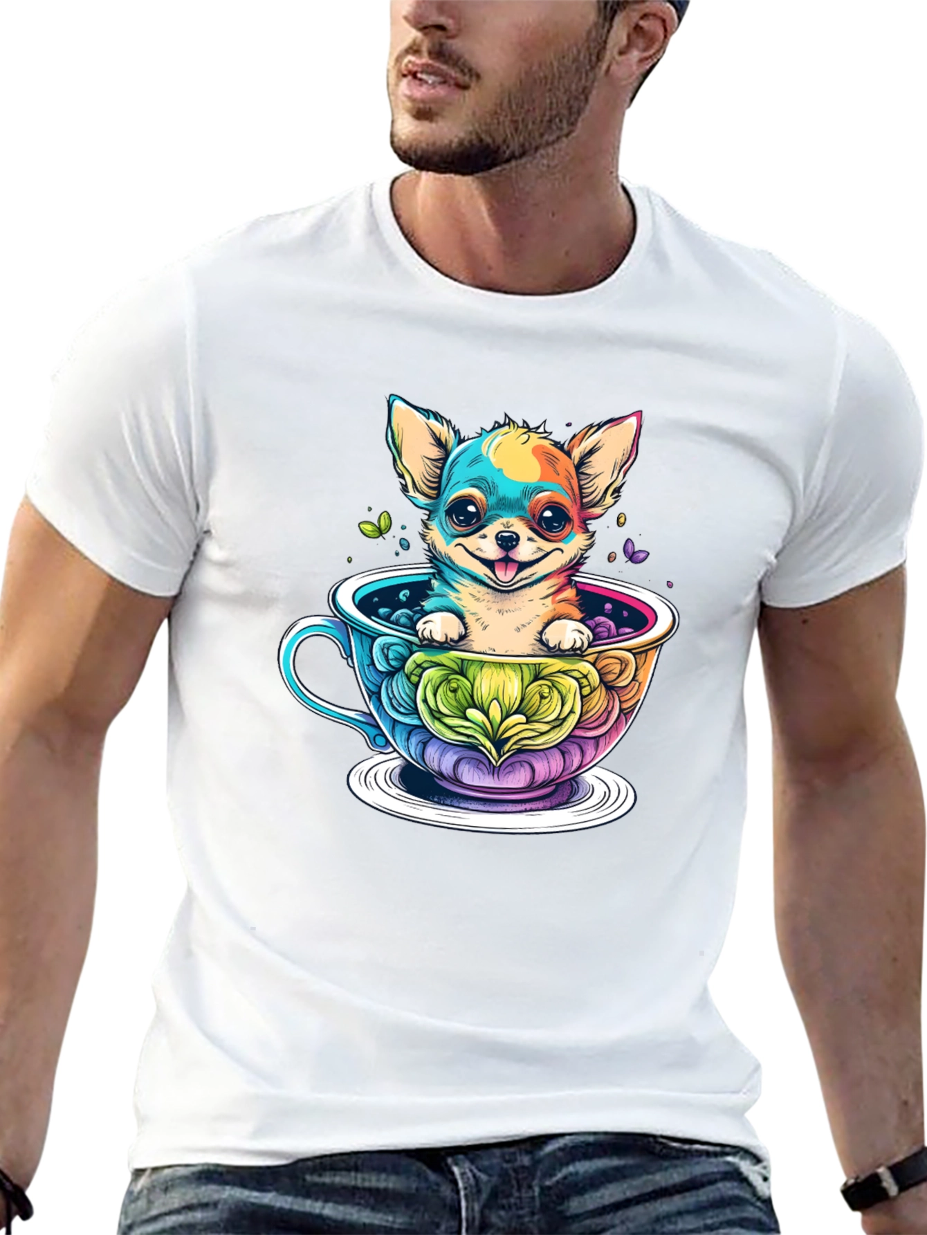 Chihuahua in Teacup Graphic Black T-Shirt