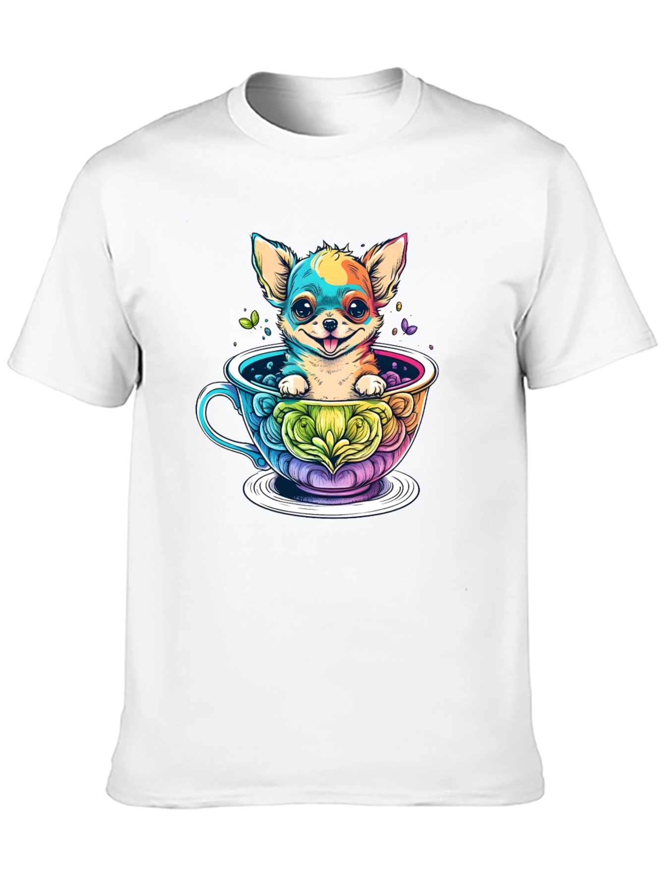 Chihuahua in Teacup Graphic Black T-Shirt