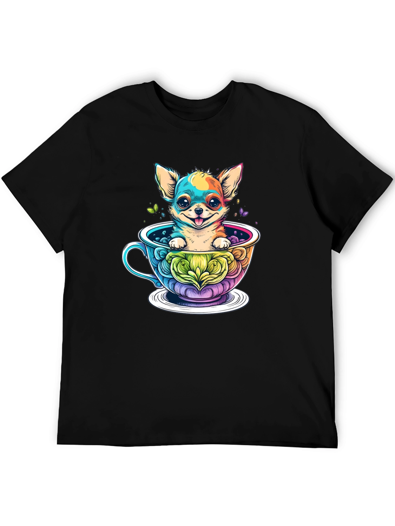Chihuahua in Teacup Graphic Black T-Shirt