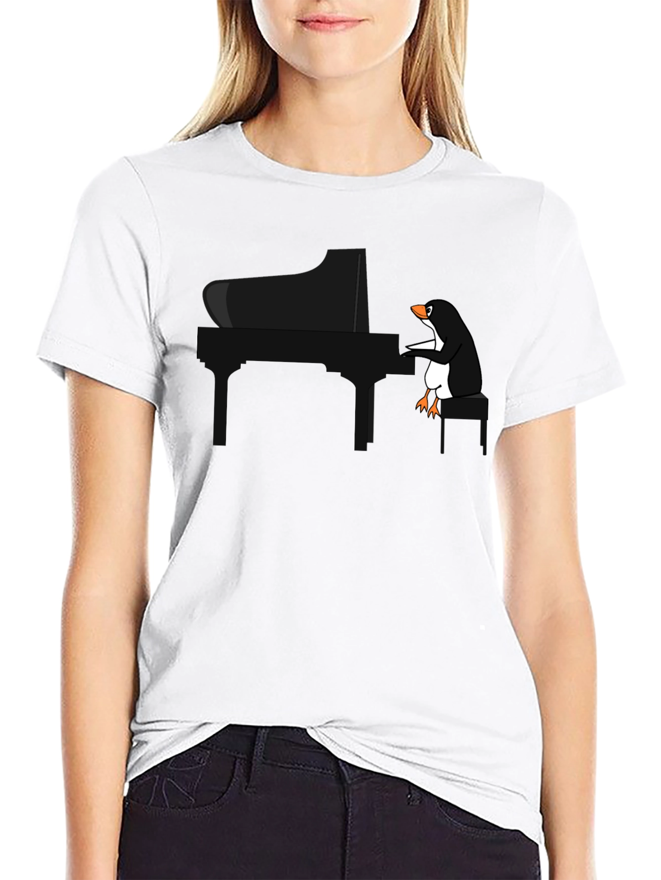 Piano Playing Penguin Graphic T-Shirt