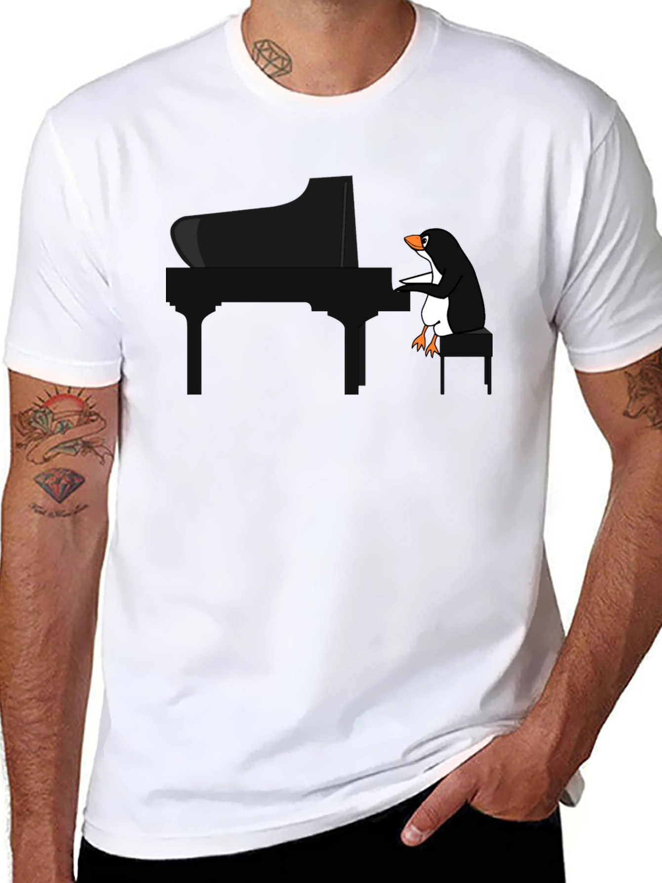 Piano Playing Penguin Graphic T-Shirt