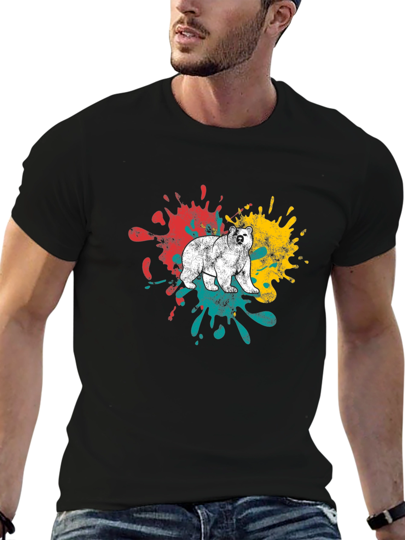 Bear Splatter Graphic Tee - Mens Black T-Shirt