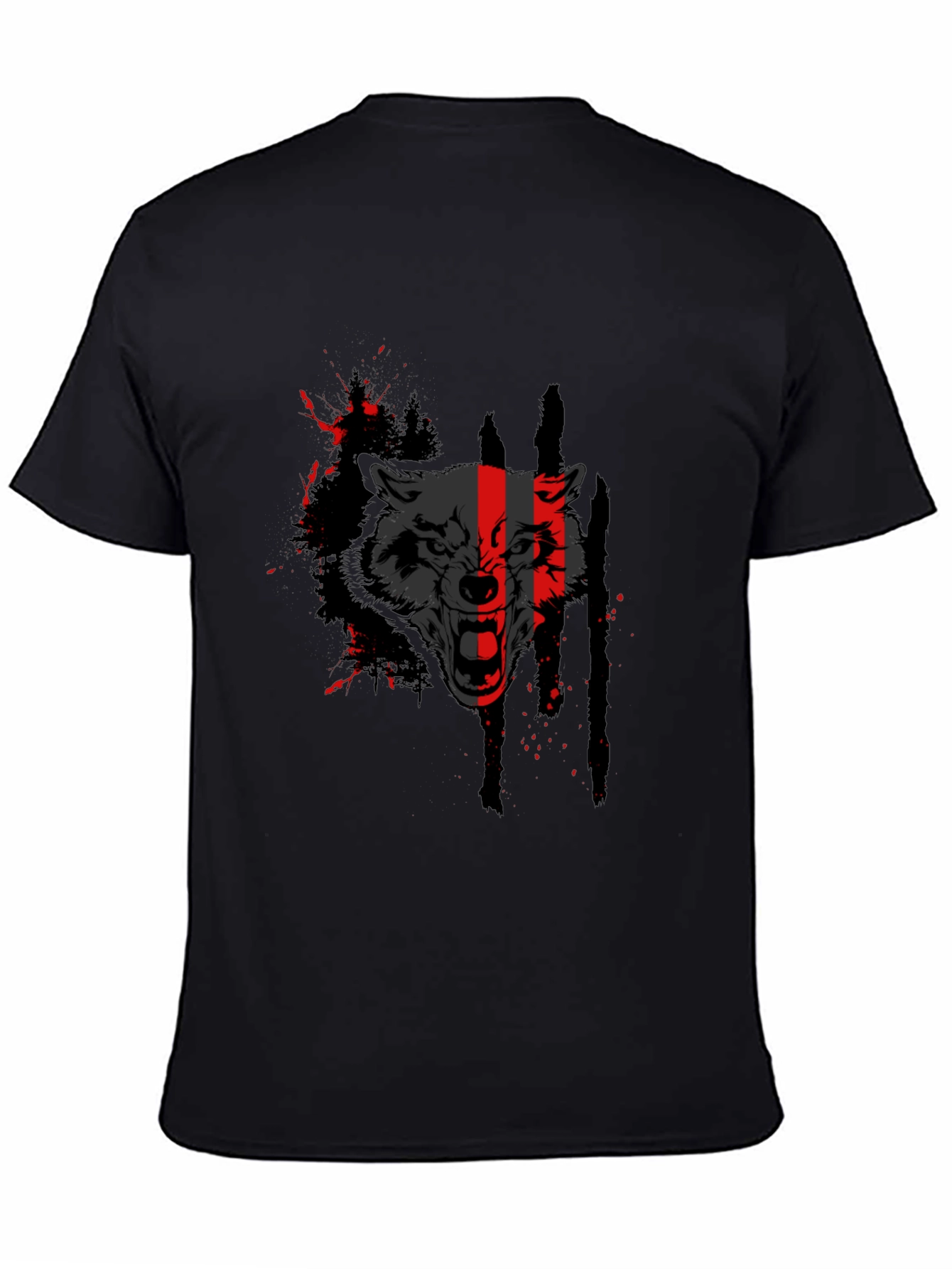 Mens Wolf Graphic Print Black T-Shirt