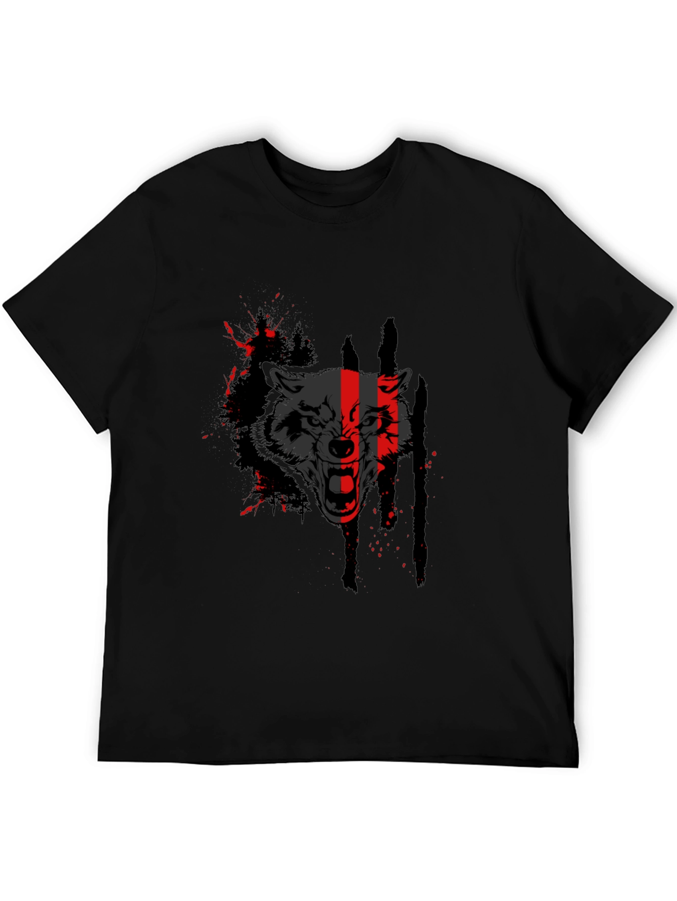 Mens Wolf Graphic Print Black T-Shirt