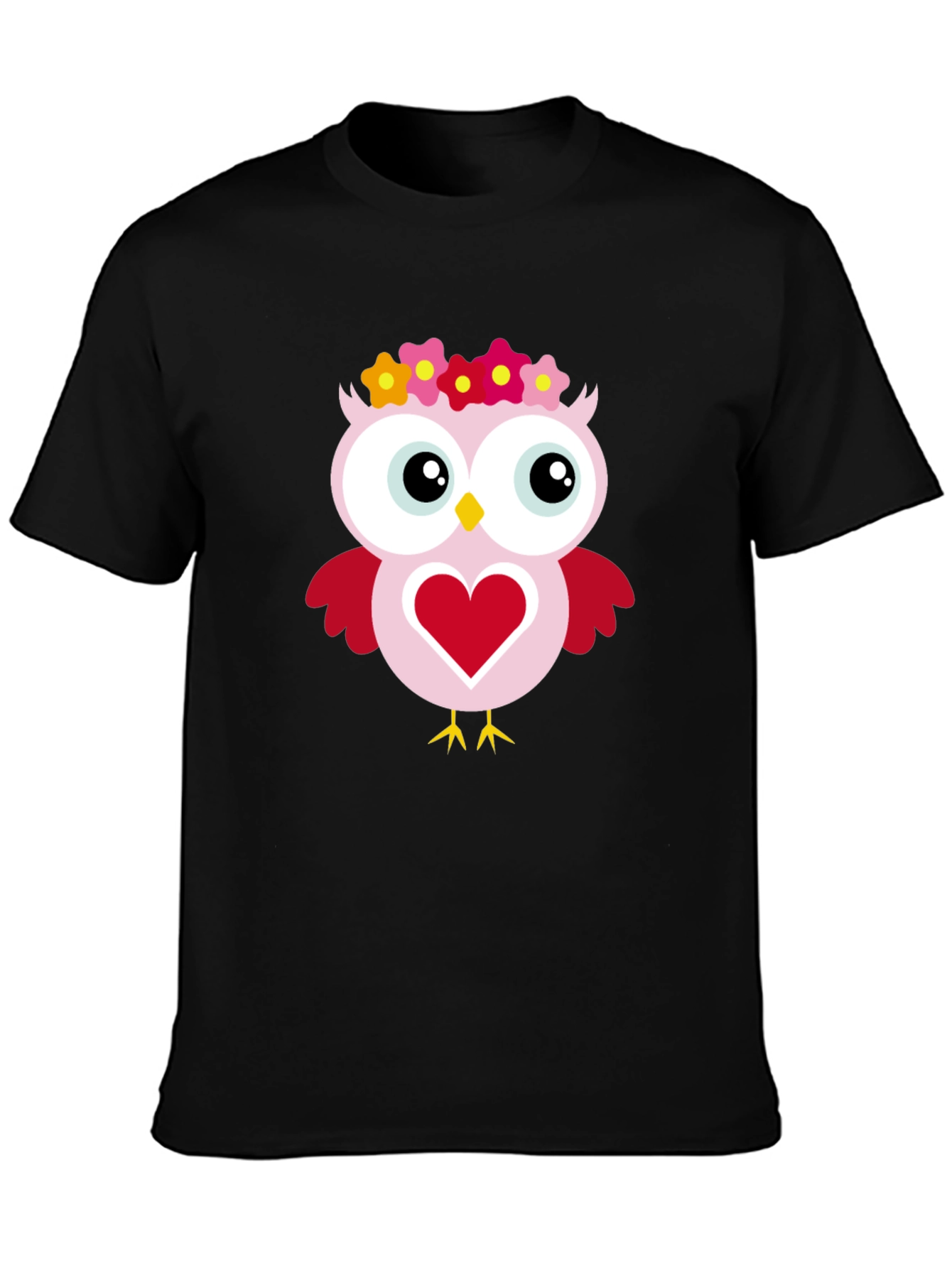 Cute Owl Heart Graphic Black T-Shirt