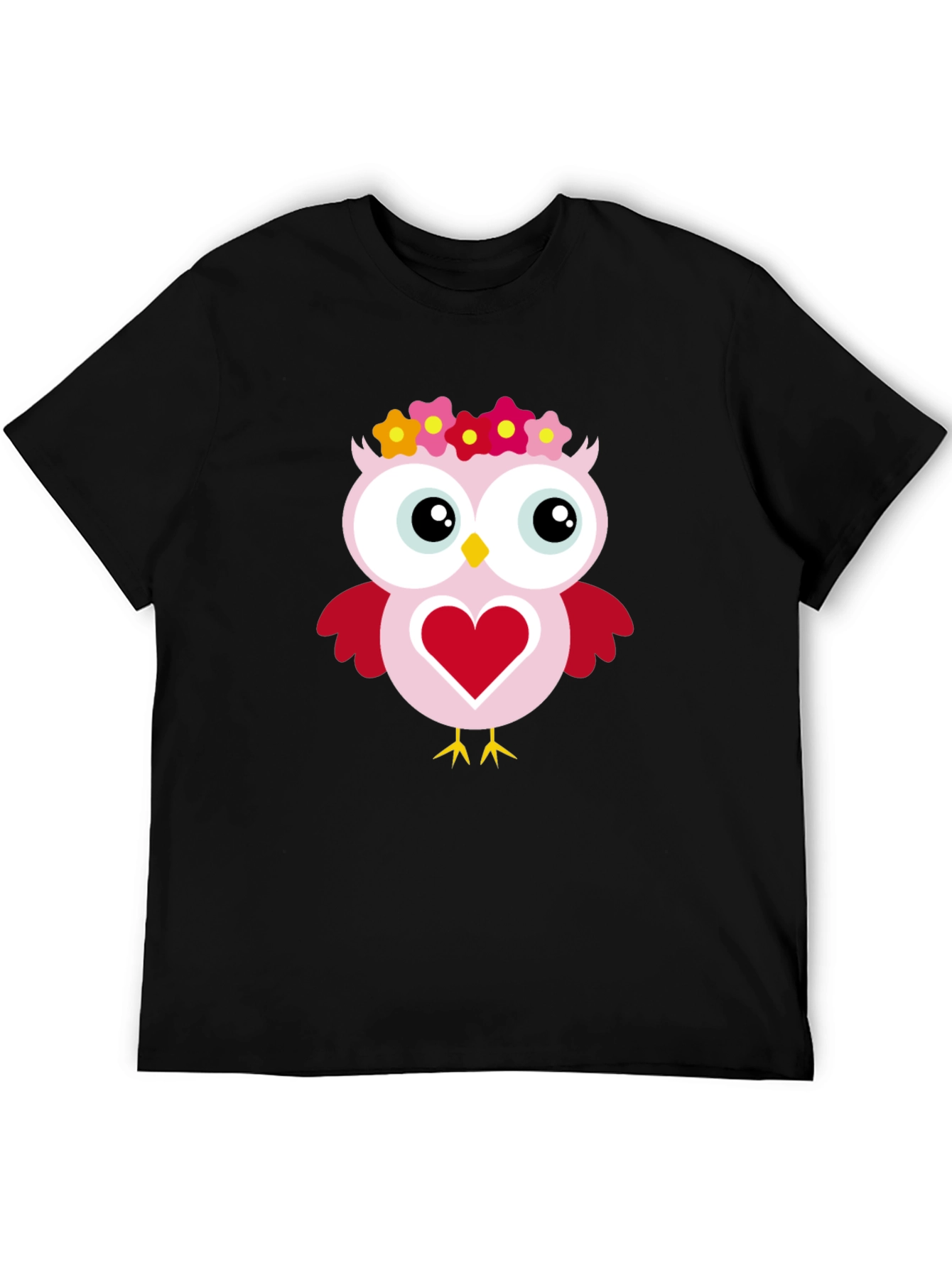 Cute Owl Heart Graphic Black T-Shirt