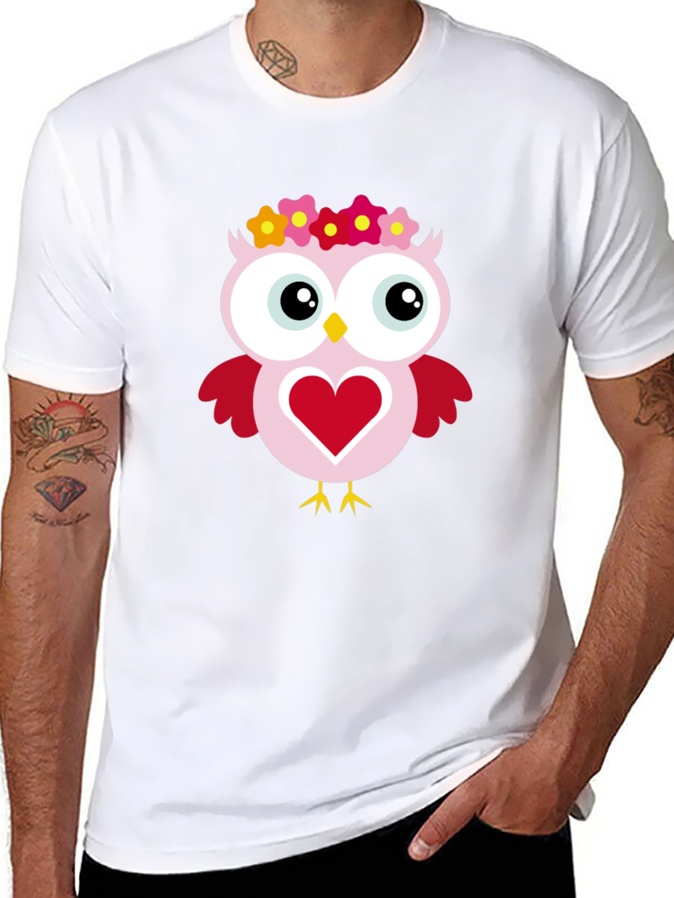 Cute Owl Heart Graphic Black T-Shirt