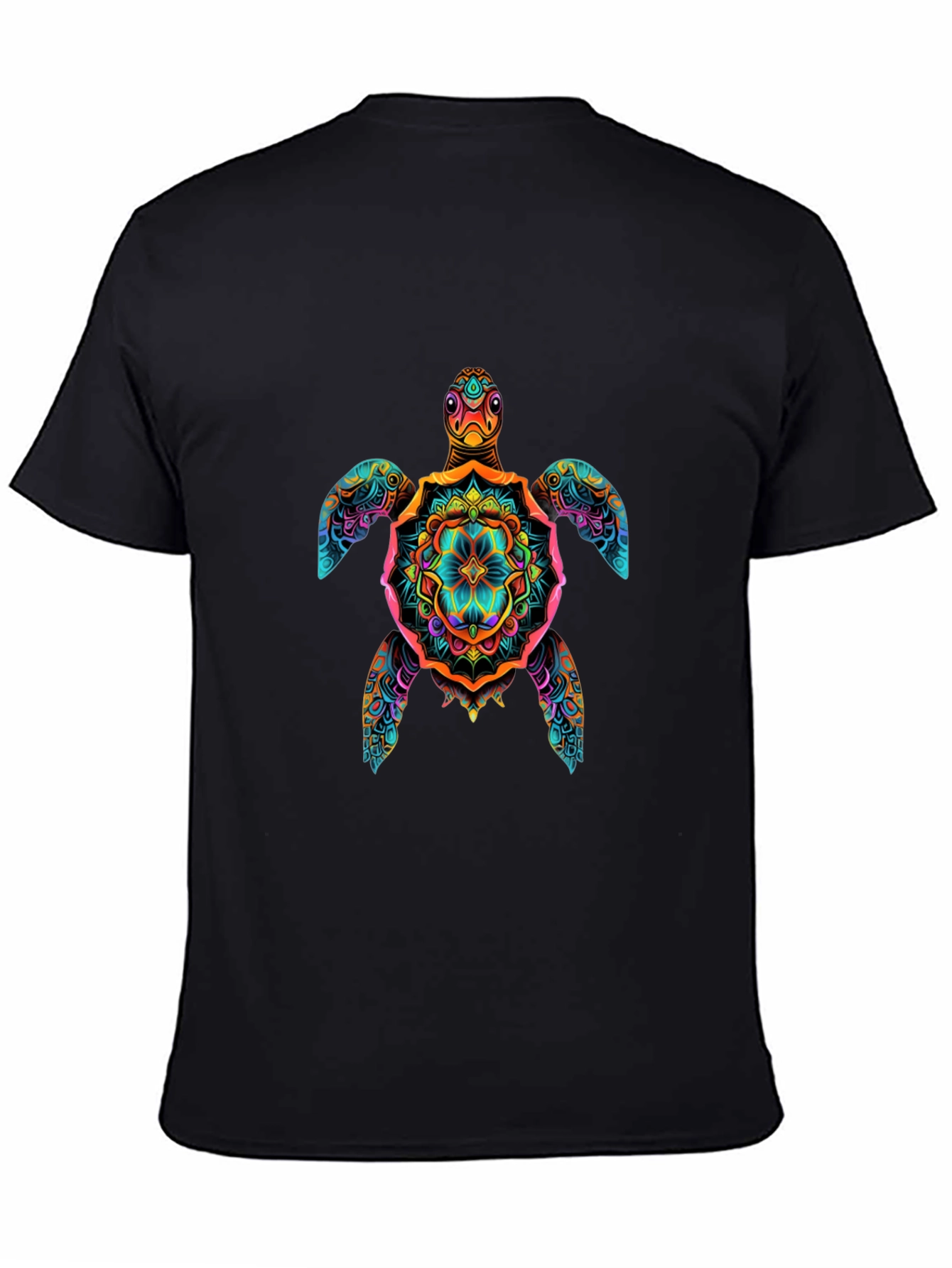 Vibrant Turtle Mandala Graphic Print Black T-Shirt