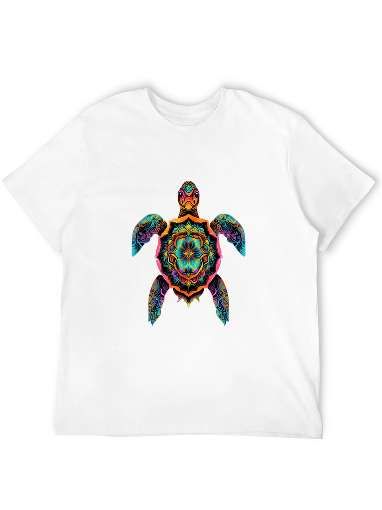 Vibrant Turtle Mandala Graphic Print Black T-Shirt