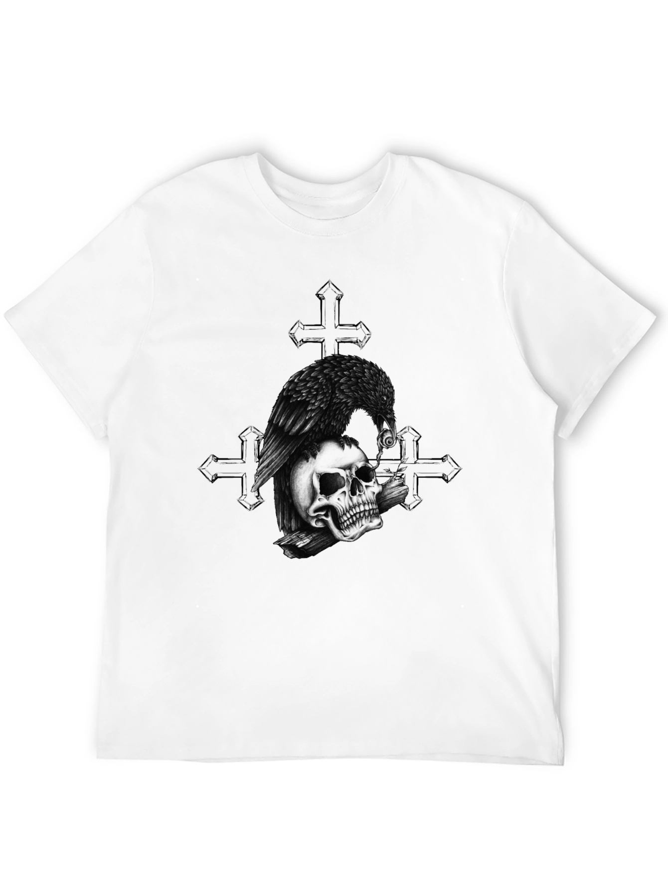 Raven on Skull Graphic Print Tee