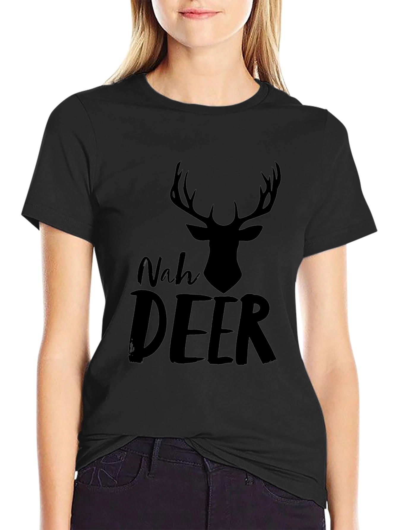 Nah Deer Mens Black T-Shirt - Funny Graphic Tee
