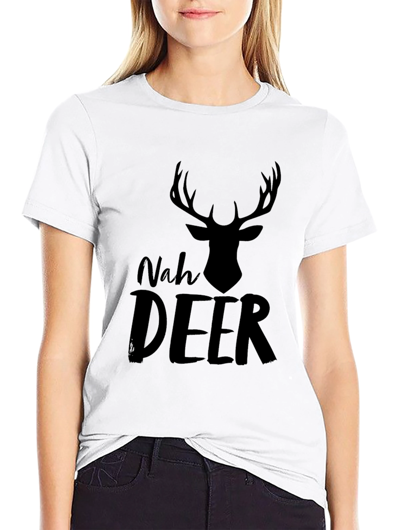 Nah Deer Mens Black T-Shirt - Funny Graphic Tee